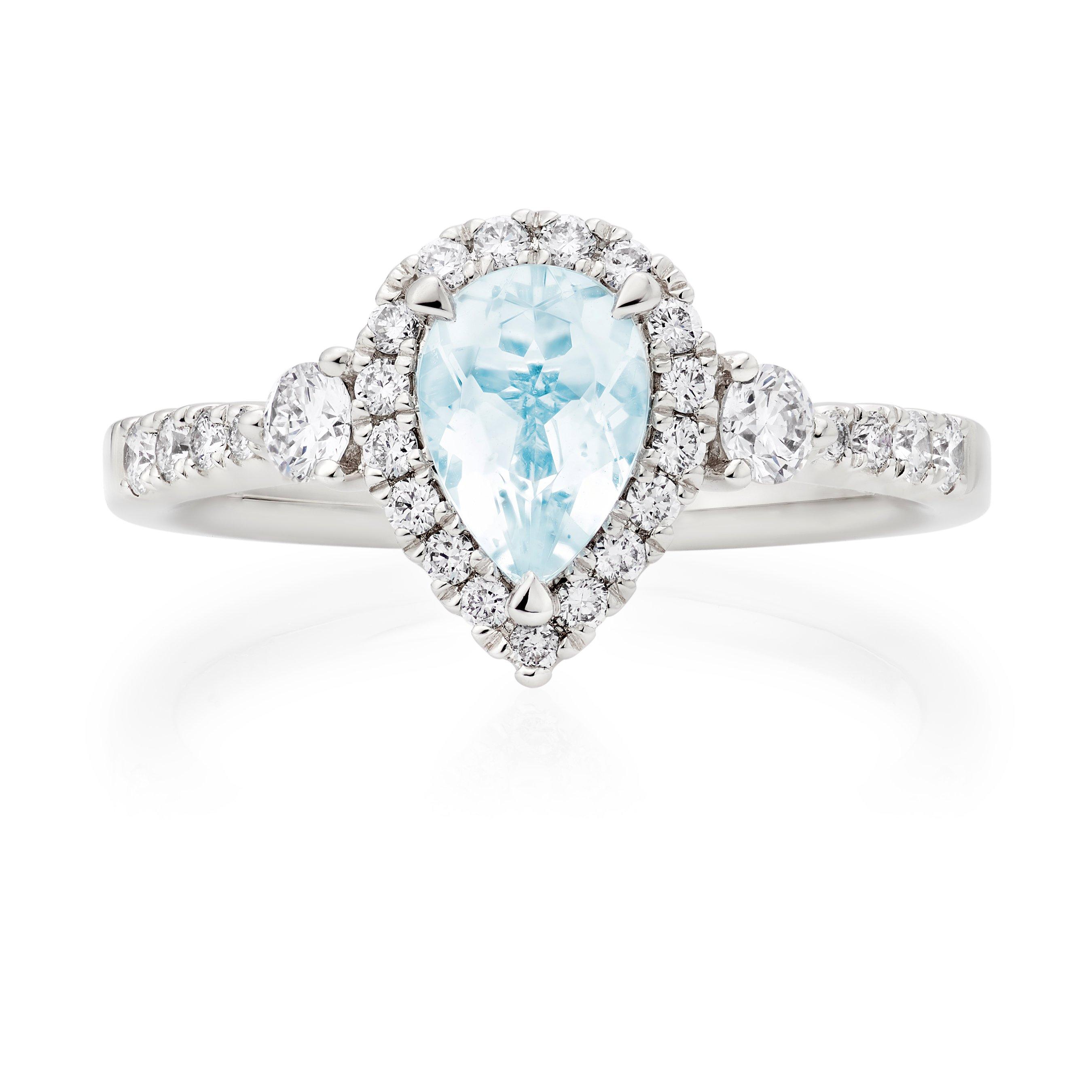 Loupe Spectrum Halo Aquamarine Diamond Ring in Platinum