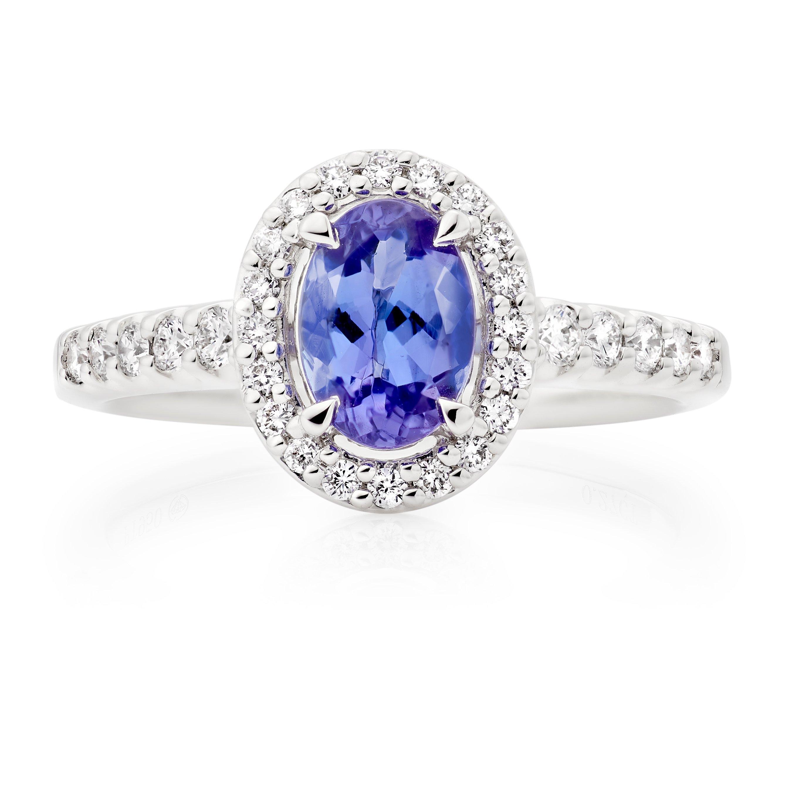 Spectrum Halo Tanzanite Diamond Ring in Platinum 