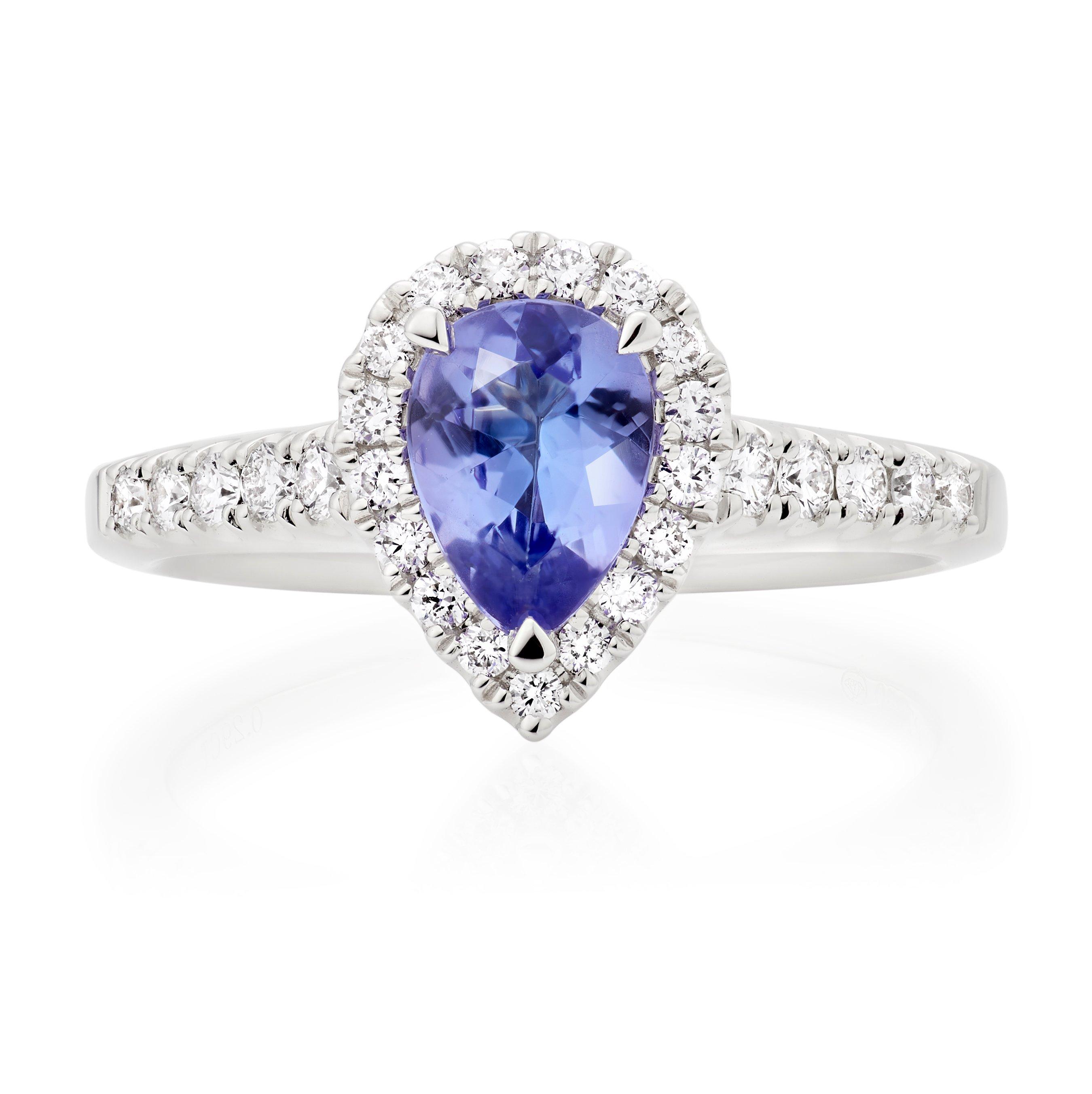 Loupe Spectrum Halo Tanzanite Diamond Ring in Platinum