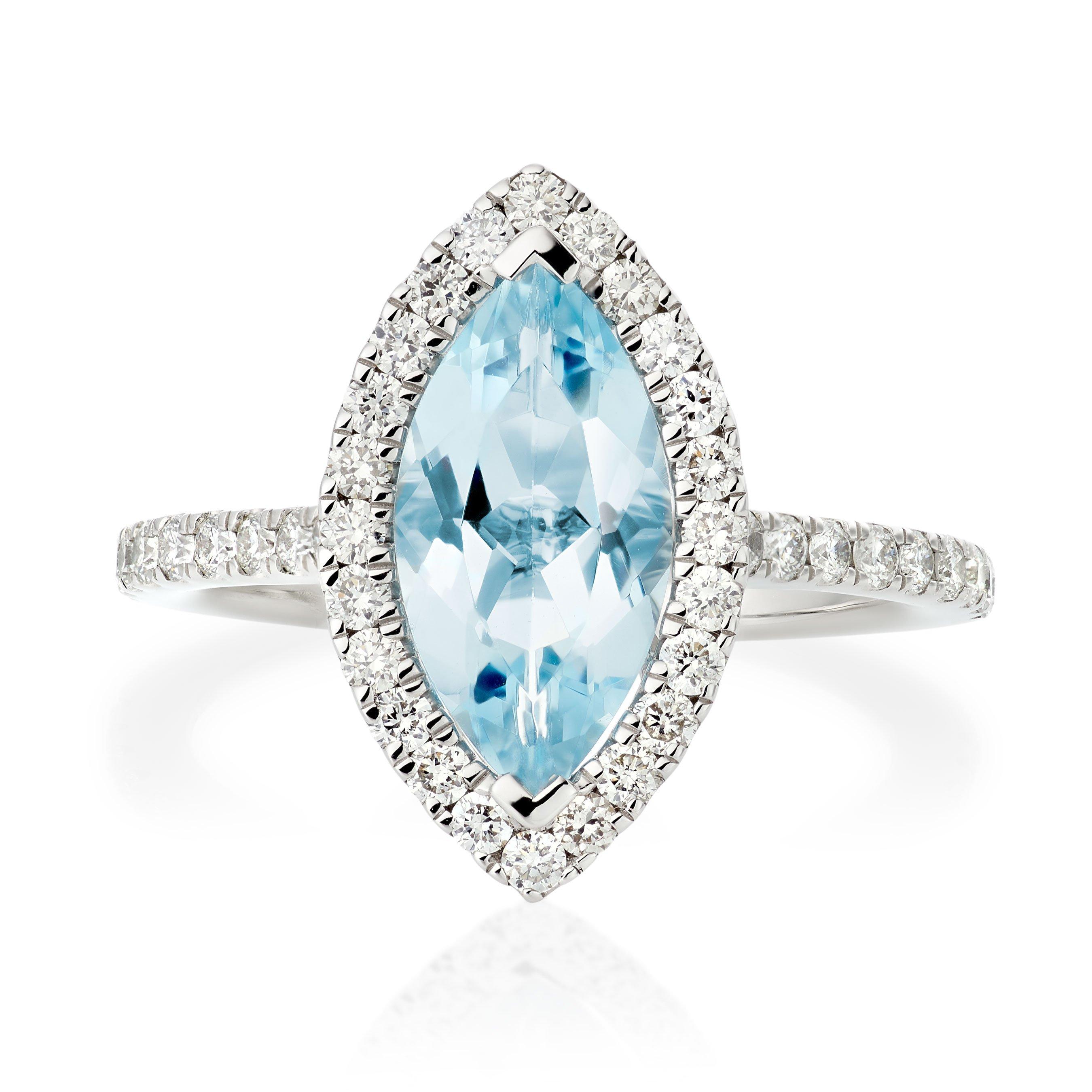 Diamond ring with aquamarine halo outlet