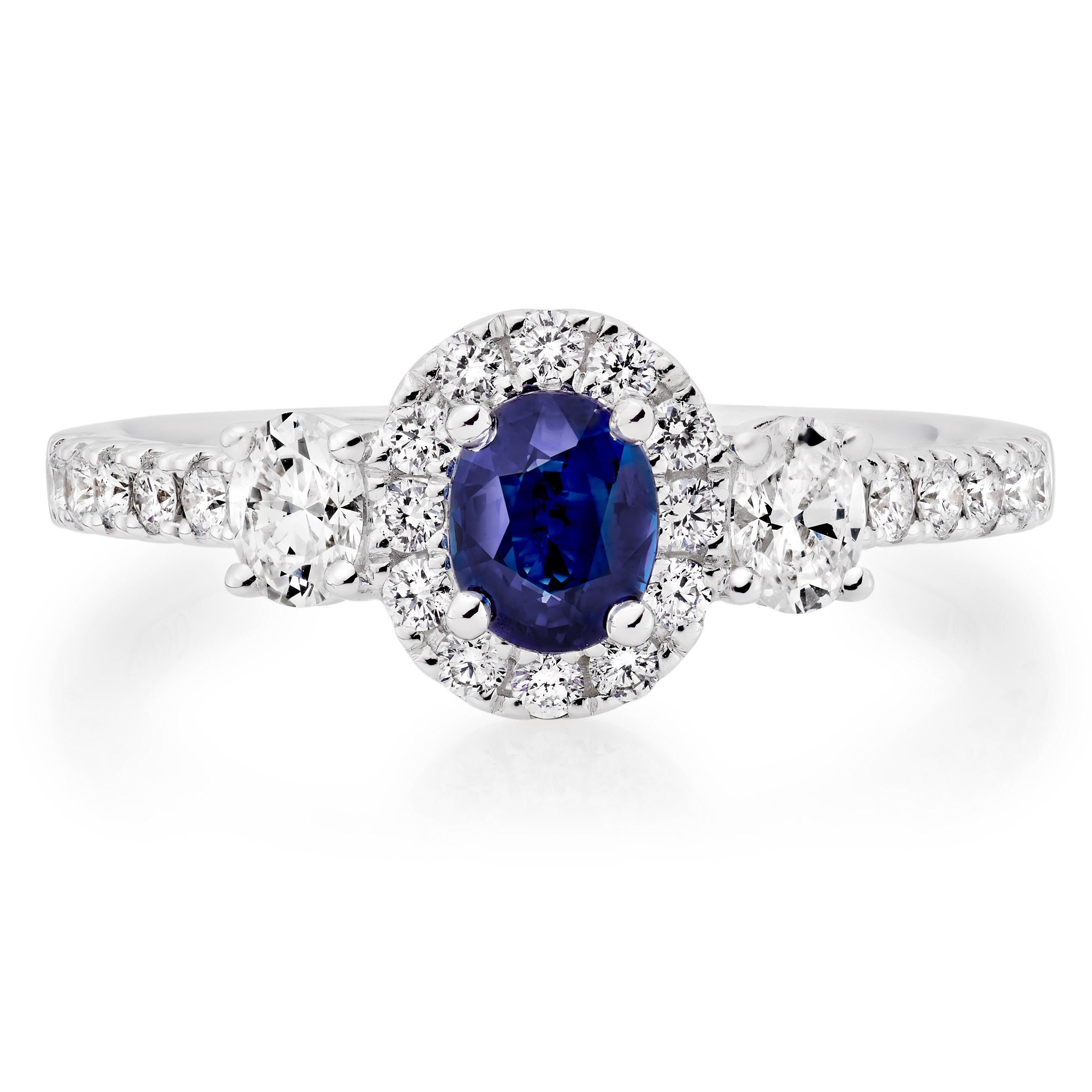 Loupe Spectrum Halo Sapphire Diamond 18ct White Gold Ring