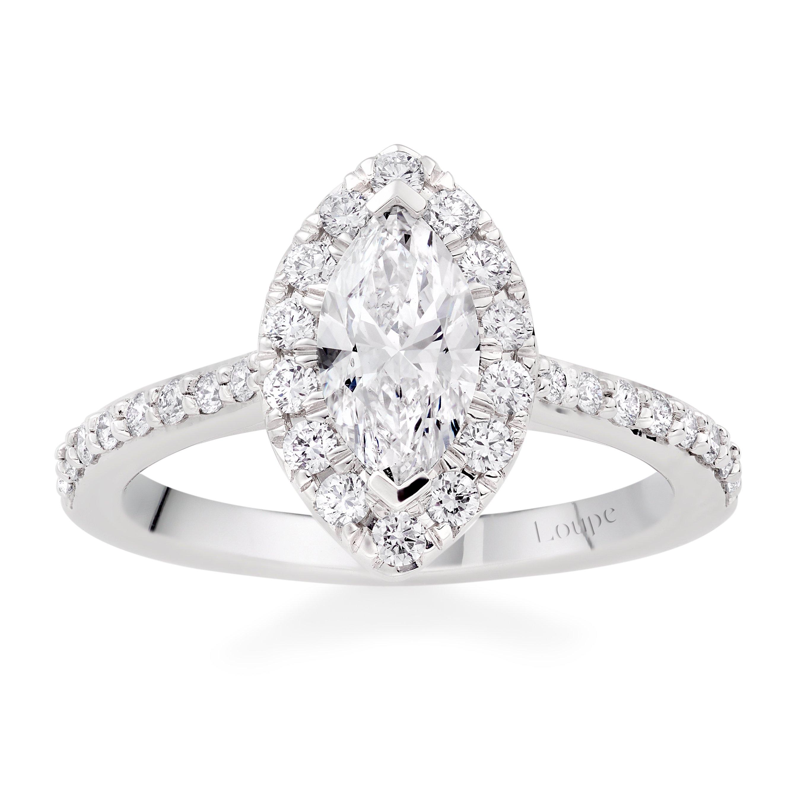 Loupe Celeste Halo Diamond Ring in Platinum