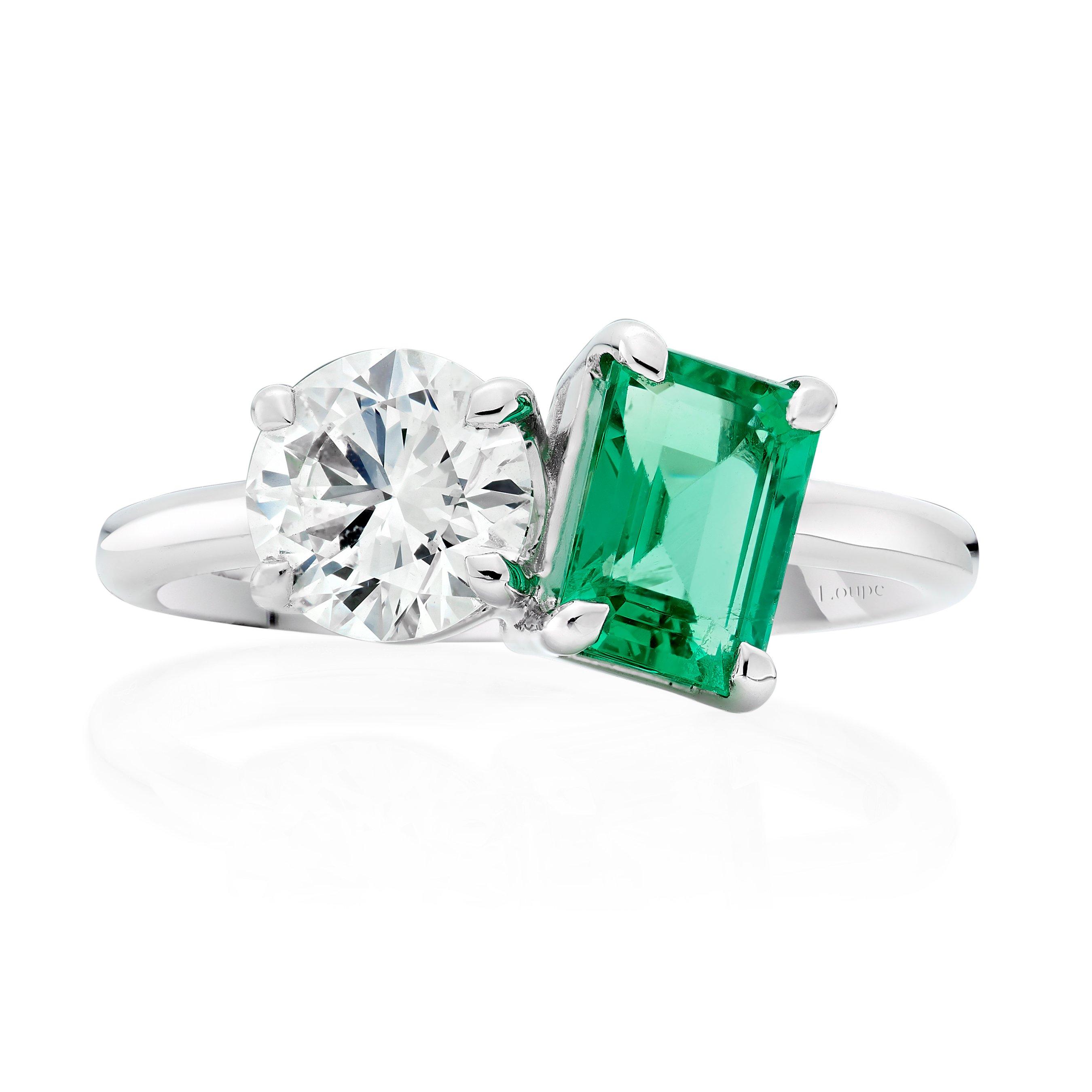 Icons Round Brilliant Emerald Diamond Ring in Platinum