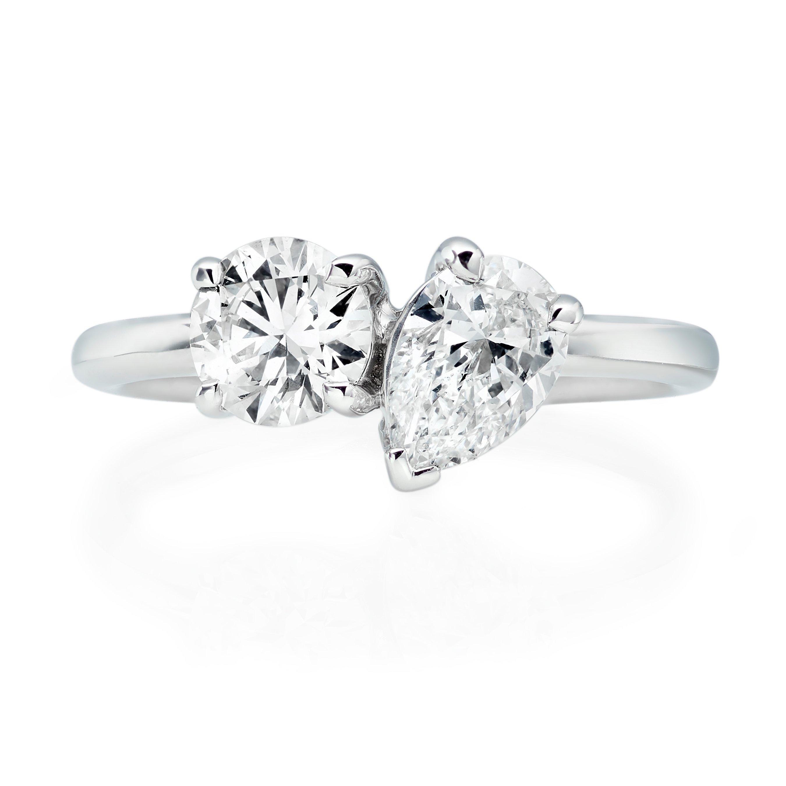 Loupe Icons Round Brilliant and Pear Diamond Ring in Platinum