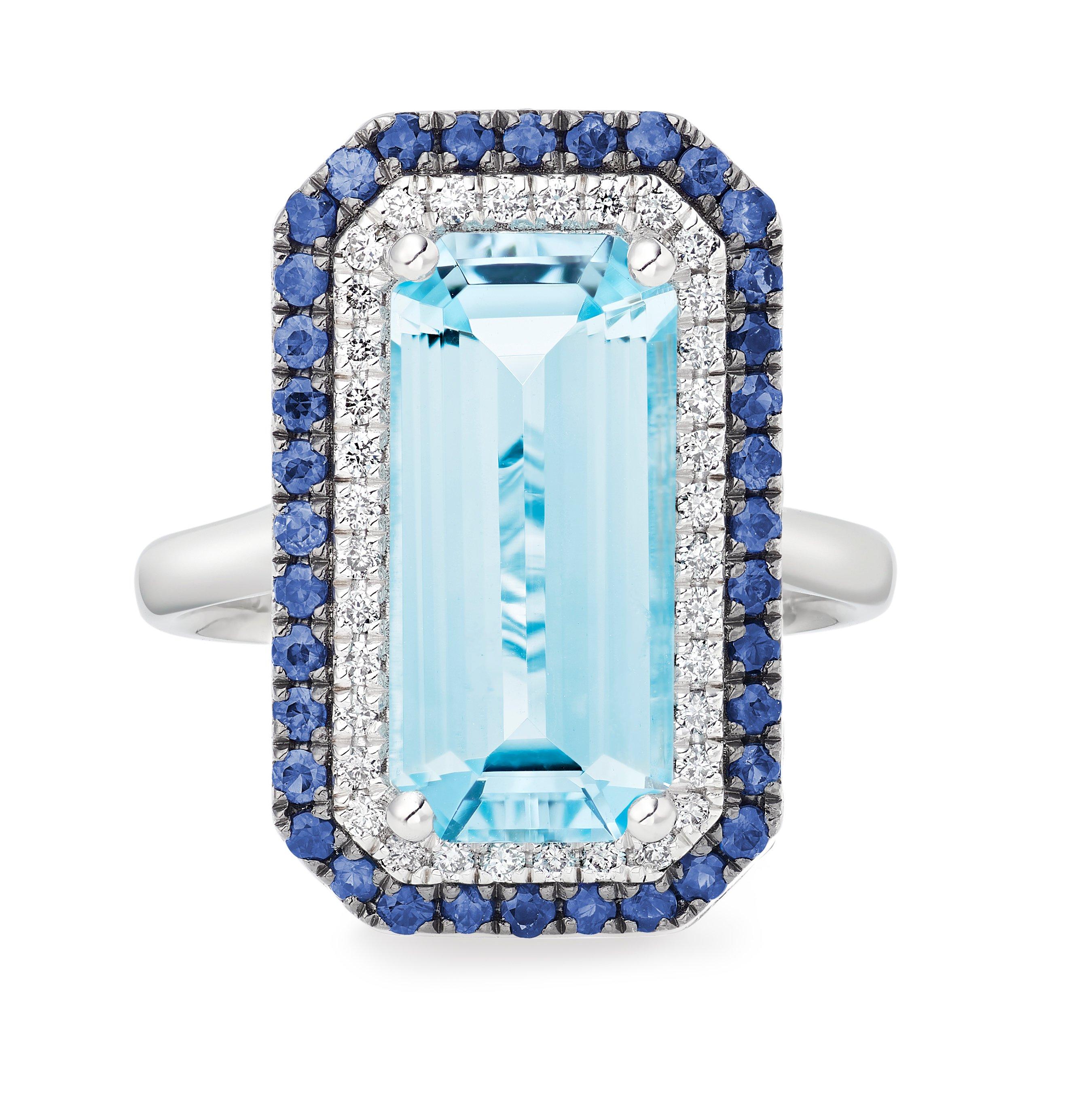 Loupe Iris Halo Aquamarine Diamond Platinum Ring