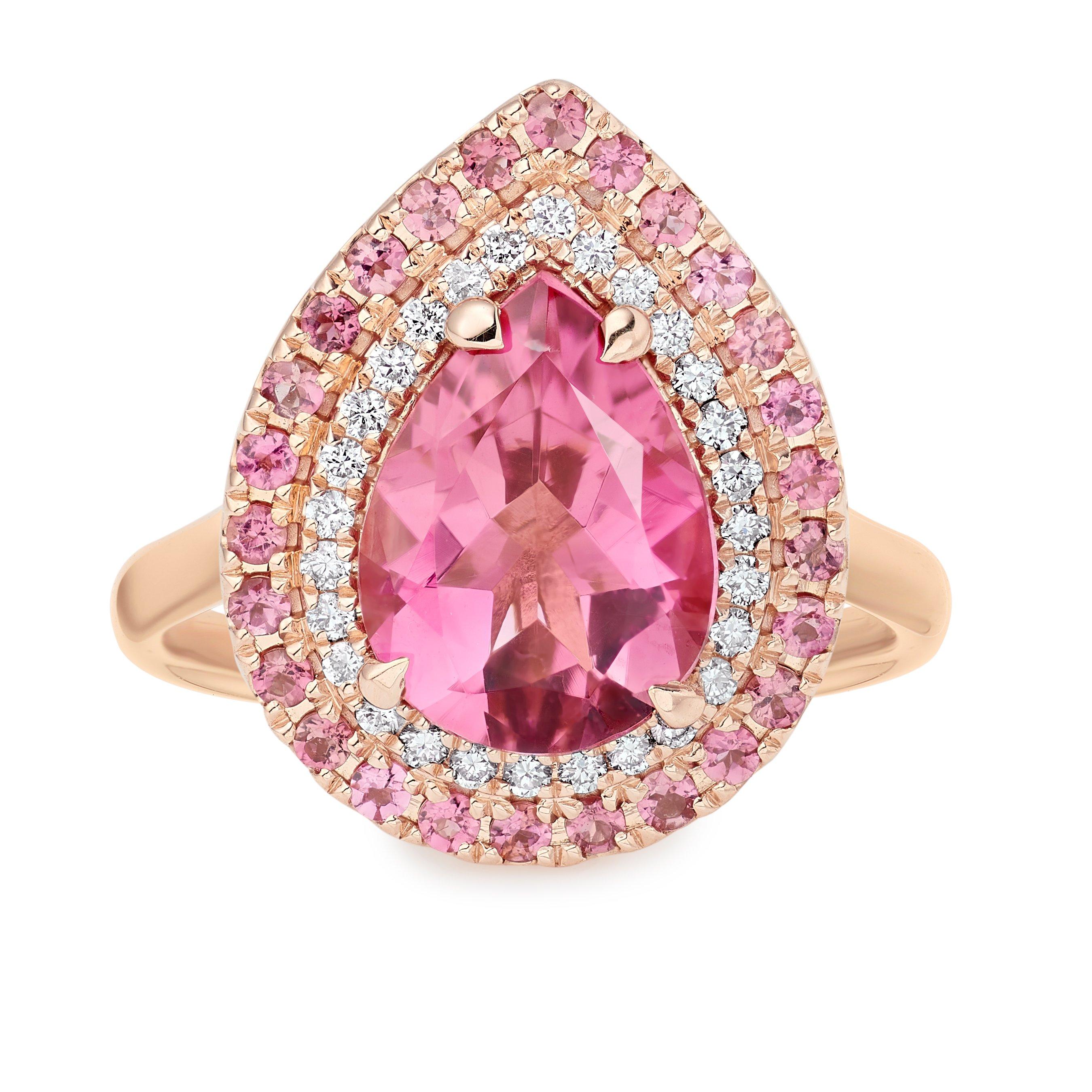 Loupe Iris Halo Tourmaline Diamond Ring in 18ct Rose Gold