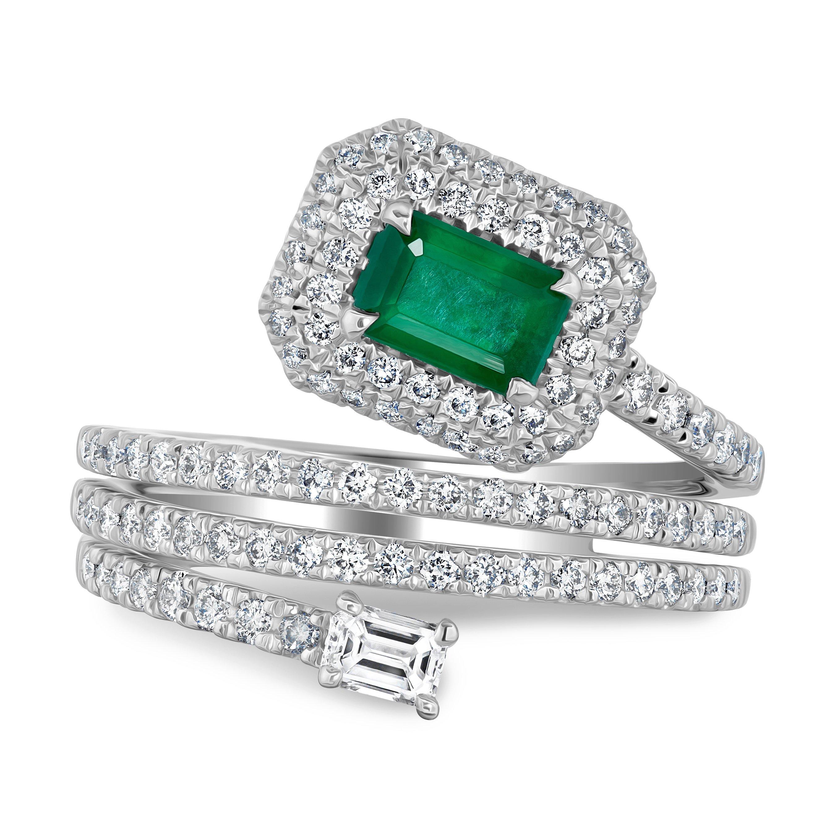 Loupe Iris Emerald Diamond Ring in Platinum