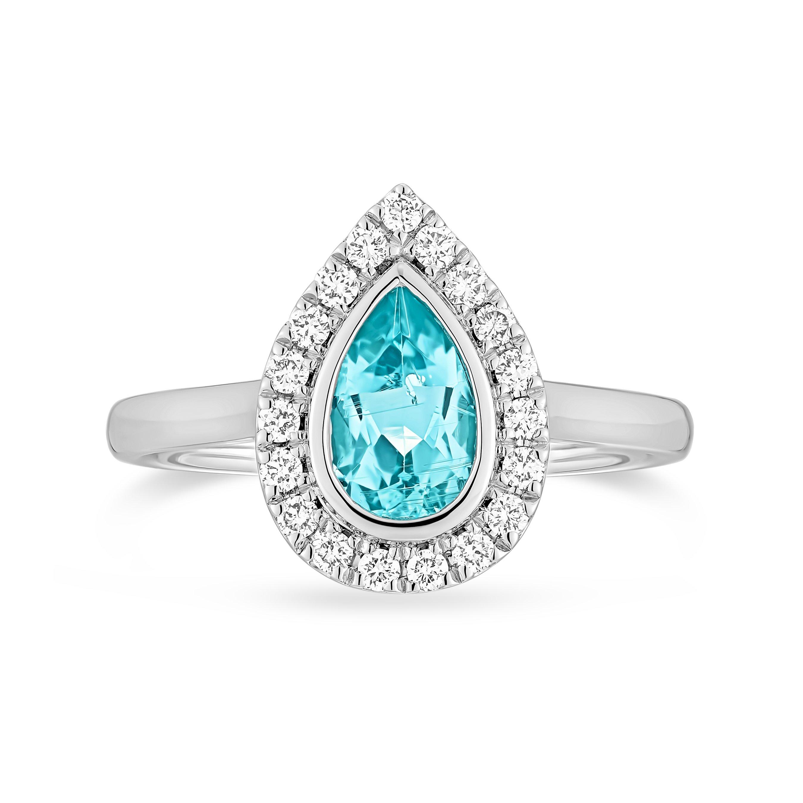 Loupe Iris Paraiba and Diamond Ring in Platinum