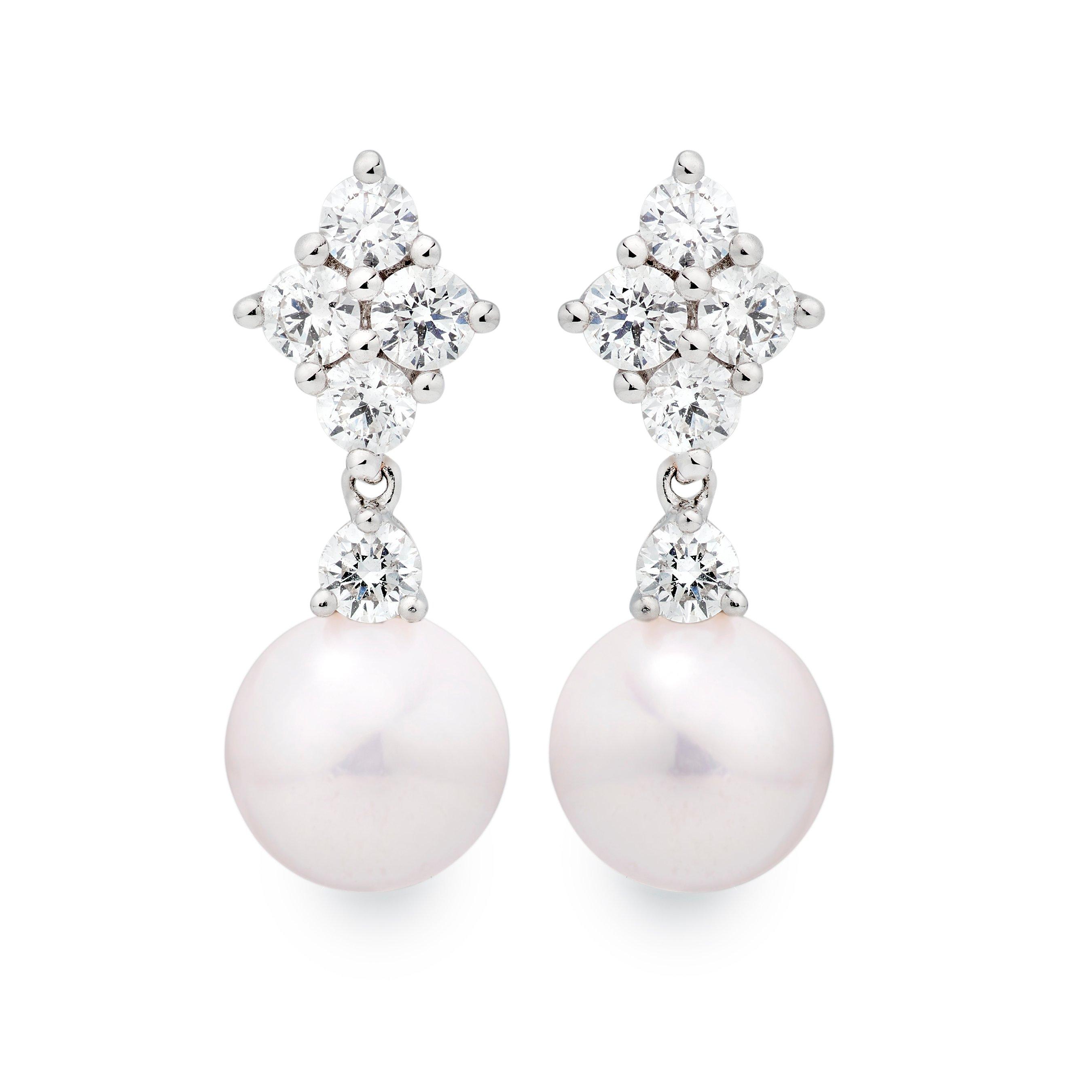 Classic Elegance Pearl and Diamond Drop Earrings in 18ct White Gold