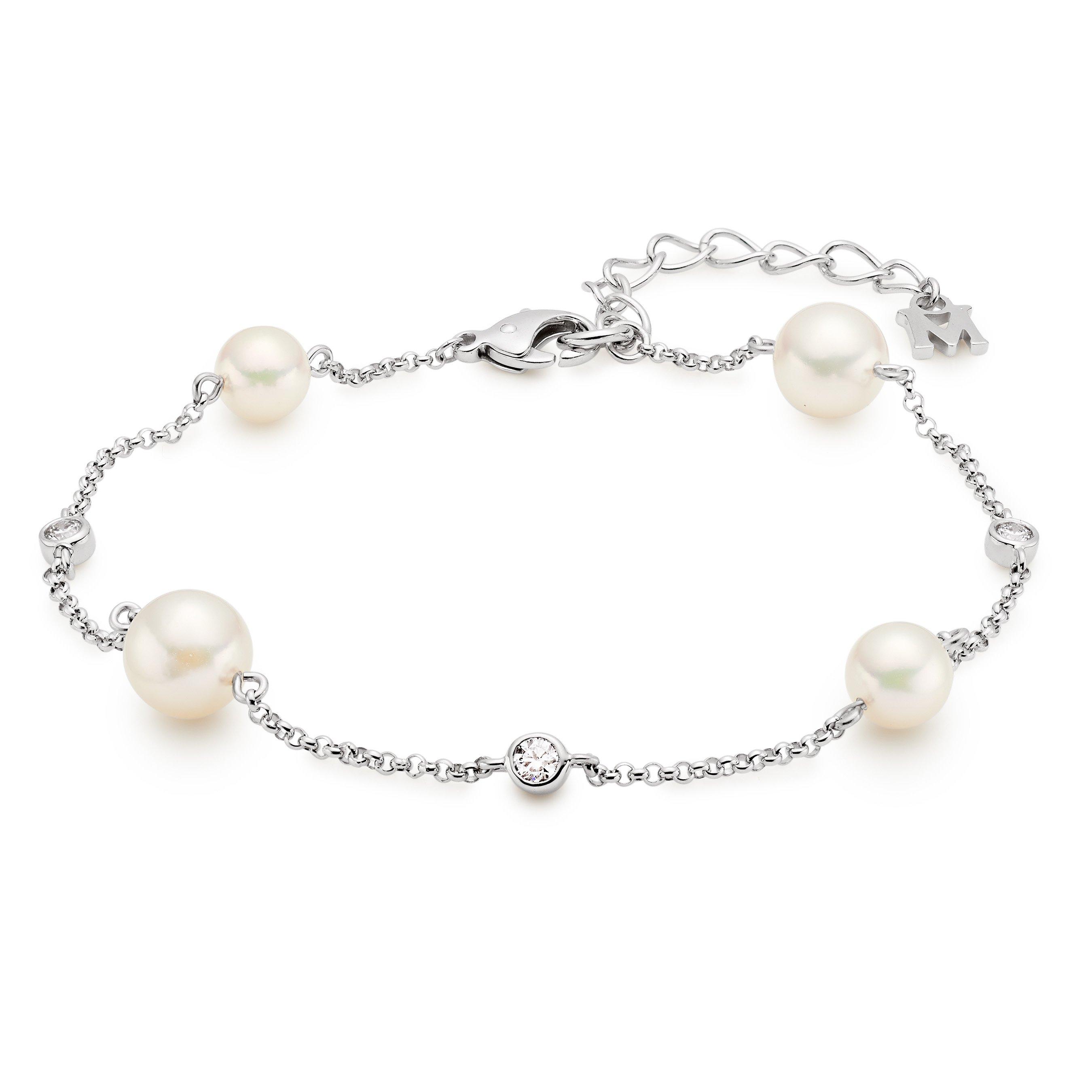 Pearl Chain Pearl and Diamond Bracelet in 18ct White Gold