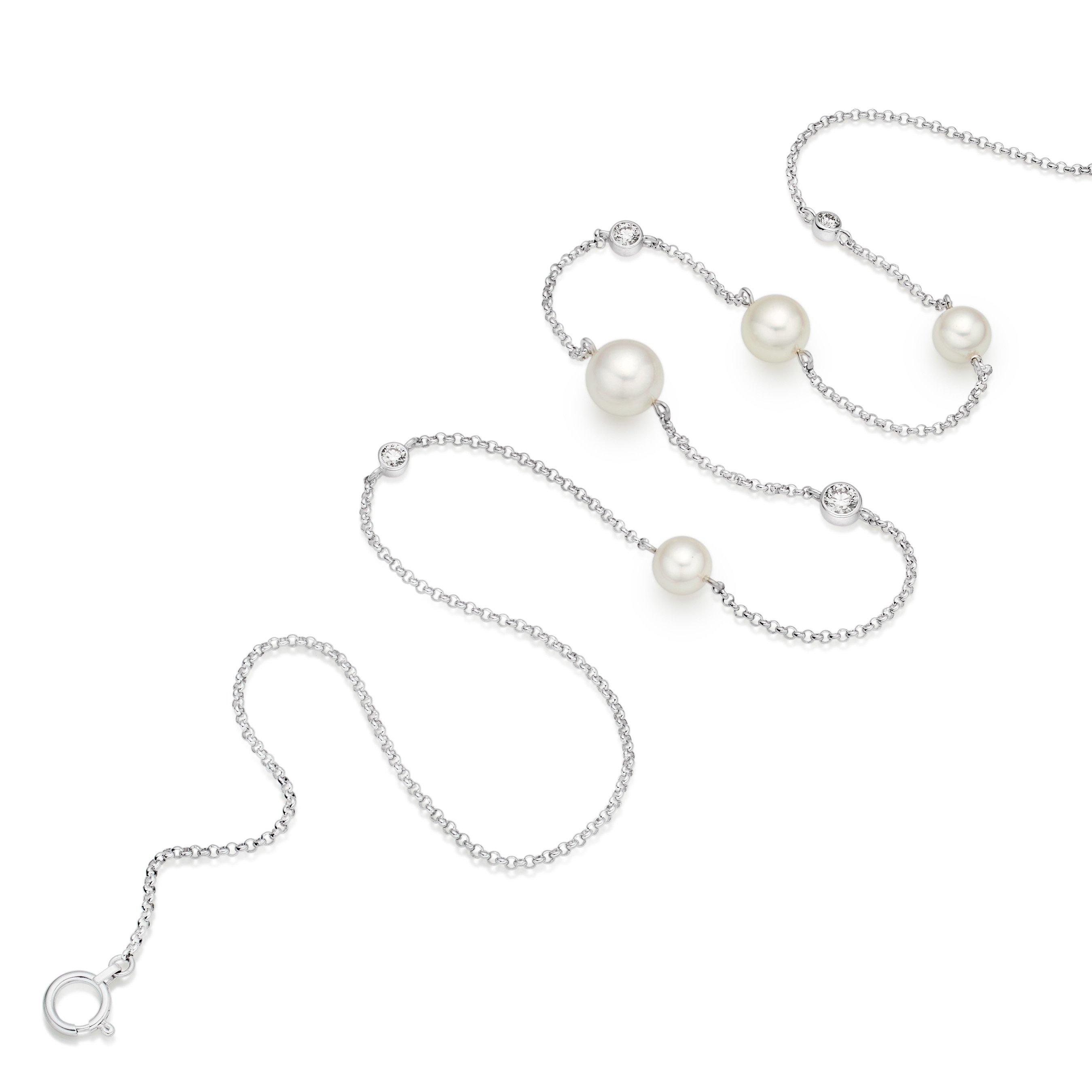 Mikimoto Pearl Chain Pearl and Diamond Necklace in 18ct White Gold ...