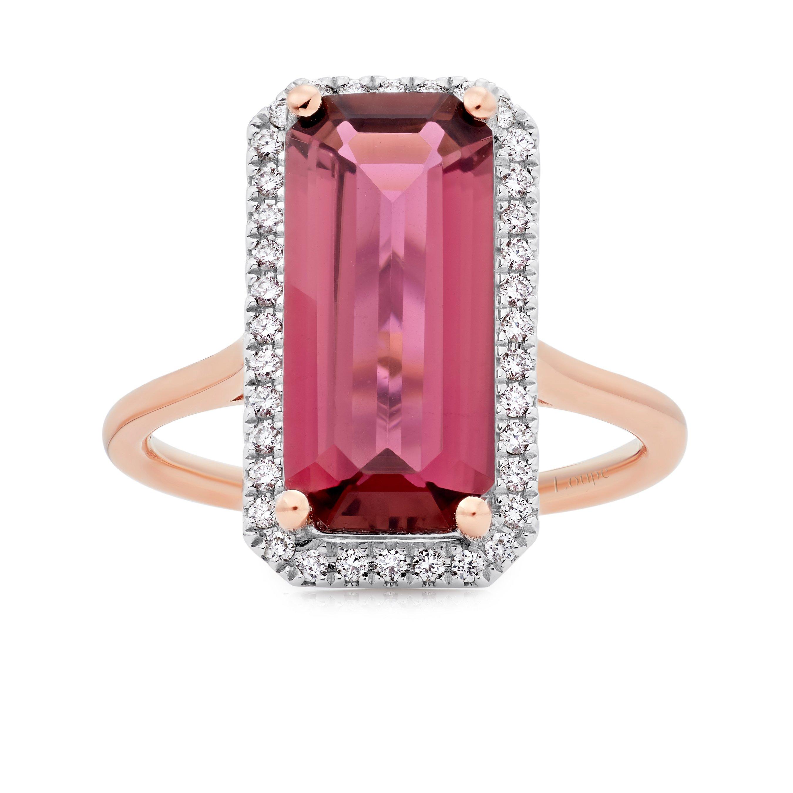 Iris Halo Tourmaline Diamond Ring in 18ct Rose Gold 