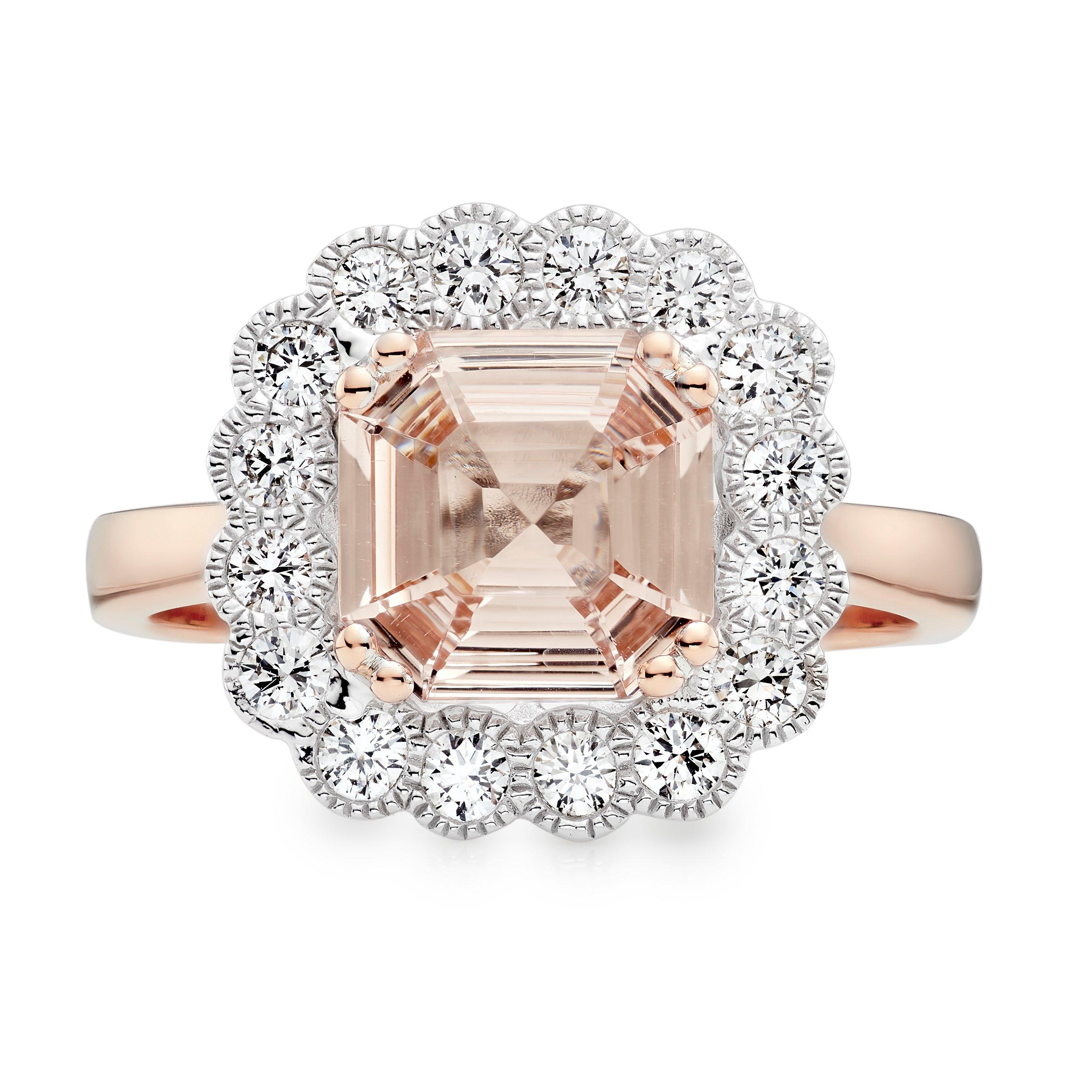 Loupe Spectrum Halo Morganite Diamond Ring in 18ct Rose Gold