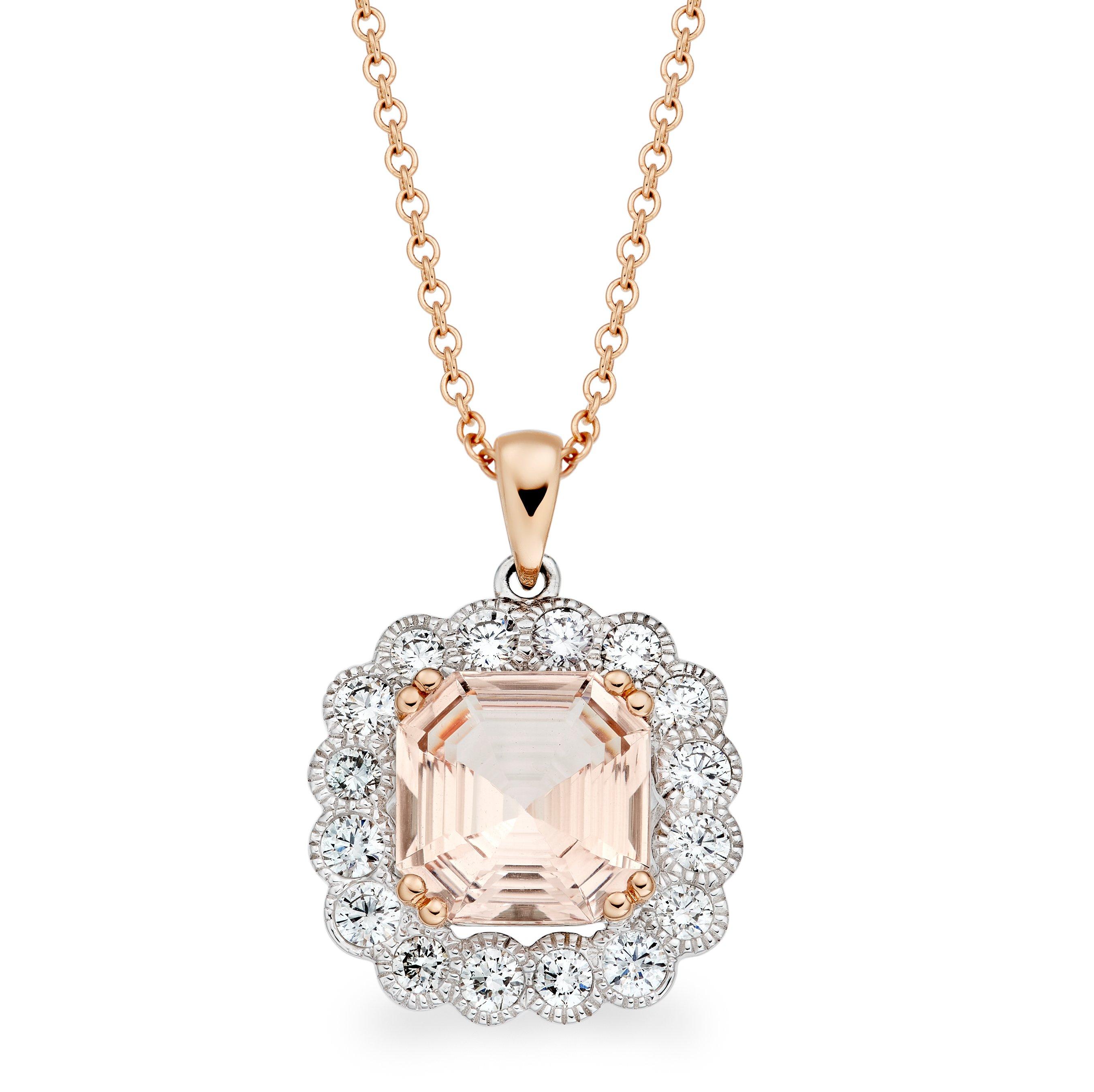 Loupe Spectrum Halo Morganite Diamond Pendant in 18ct Rose Gold