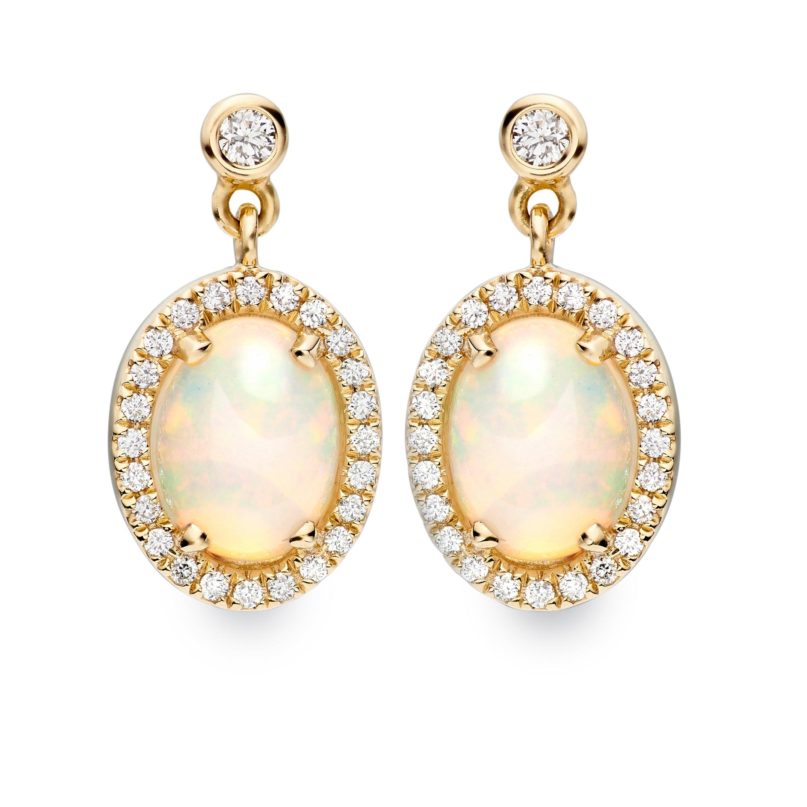 Iris Halo Opal Diamond Earrings in 18ct Yellow Gold