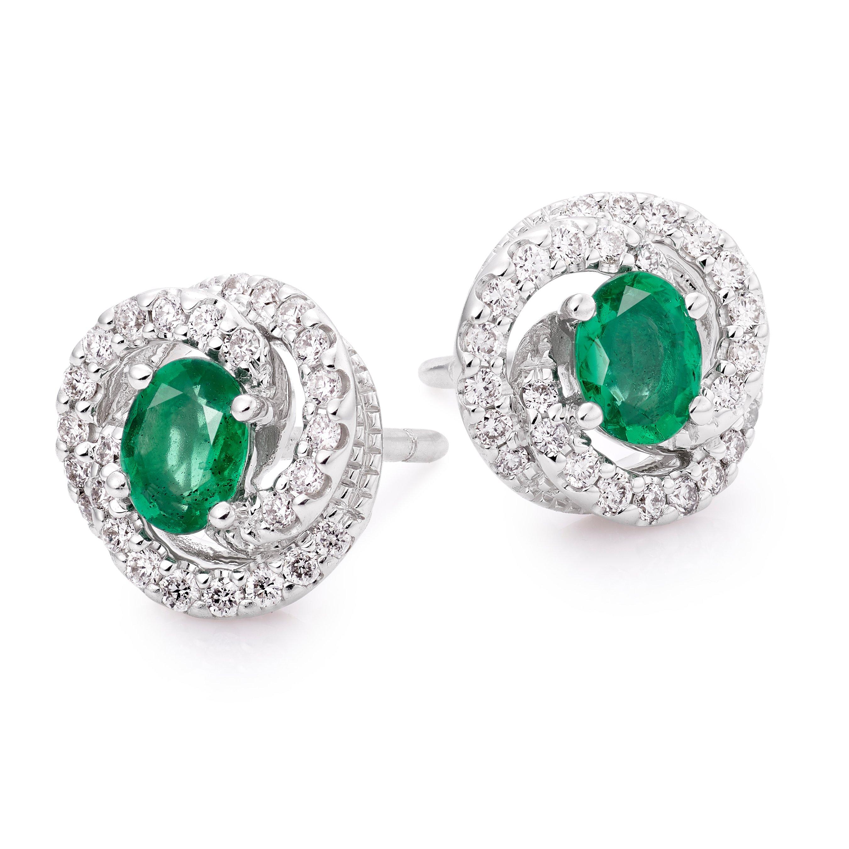 Loupe Icons Swirl Emerald and Diamond Stud Earrings in 18ct White Gold