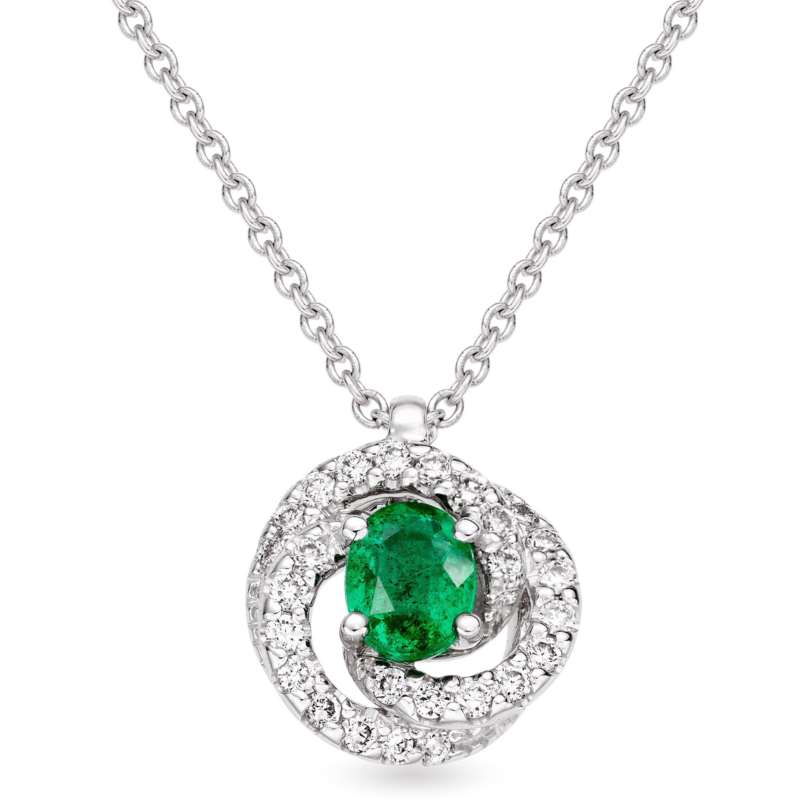 Loupe Icons Swirl Emerald and Diamond Pendant in 18ct White Gold LOU