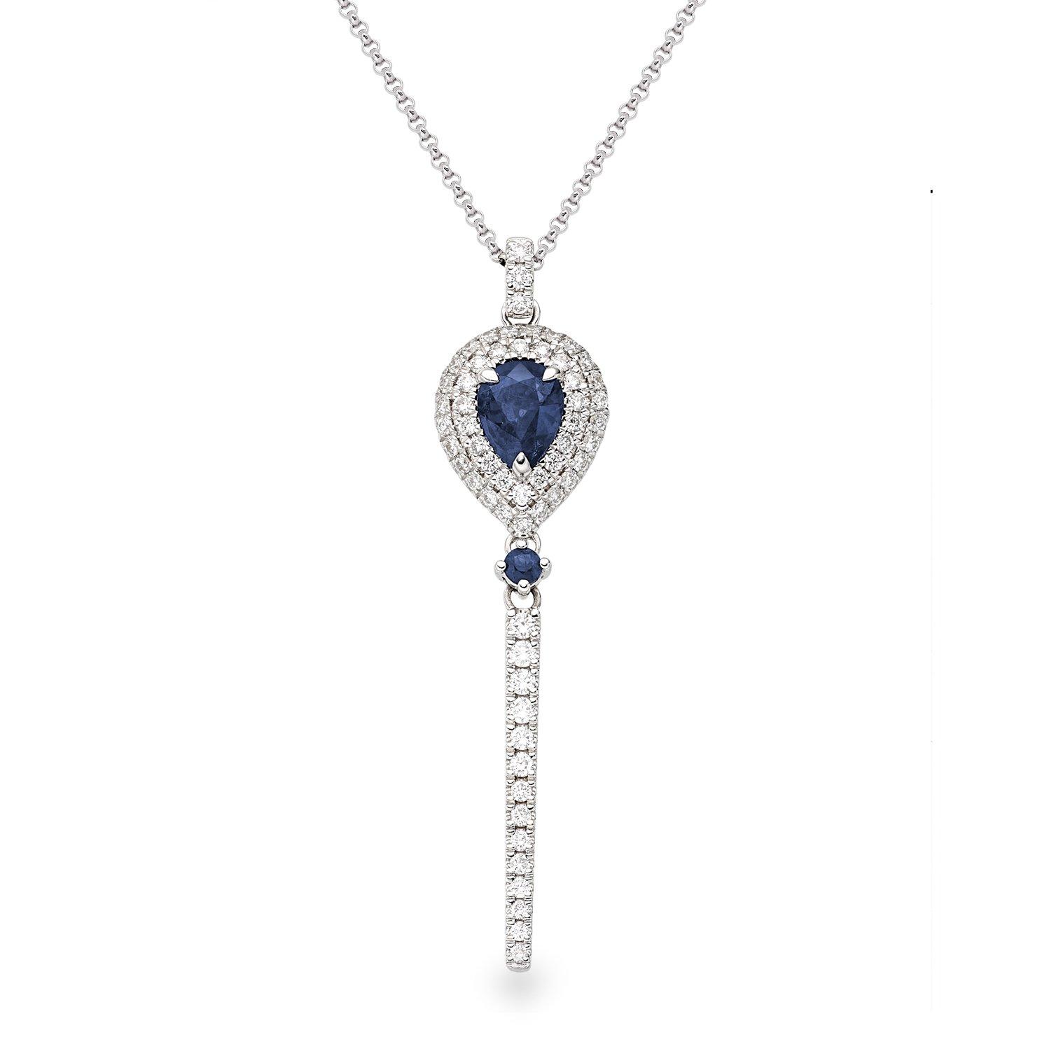 Loupe Iris Sapphire Diamond Halo Necklace in 18ct White Gold