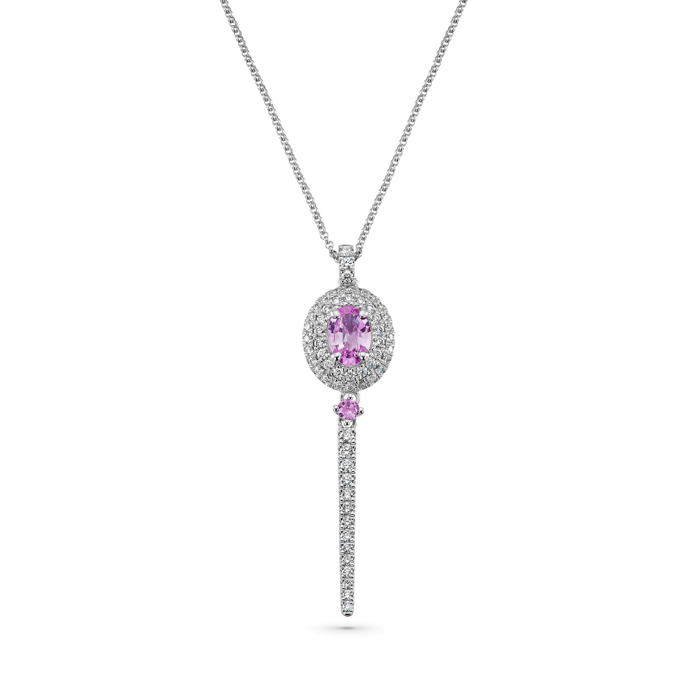 Loupe Iris Sapphire Diamond Halo Necklace in 18ct White Gold