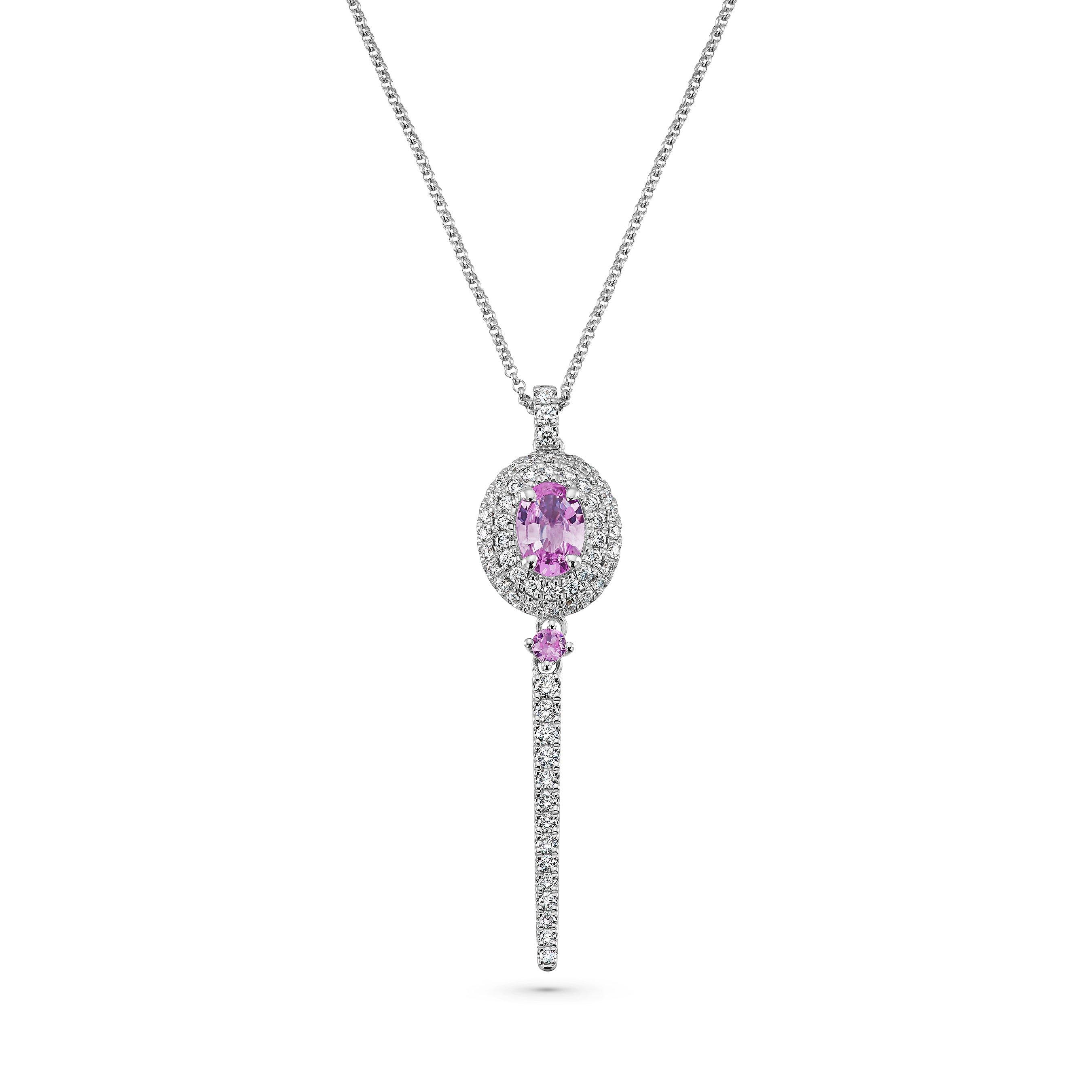 Spectrum Sapphire Diamond Halo Necklace in 18ct White Gold