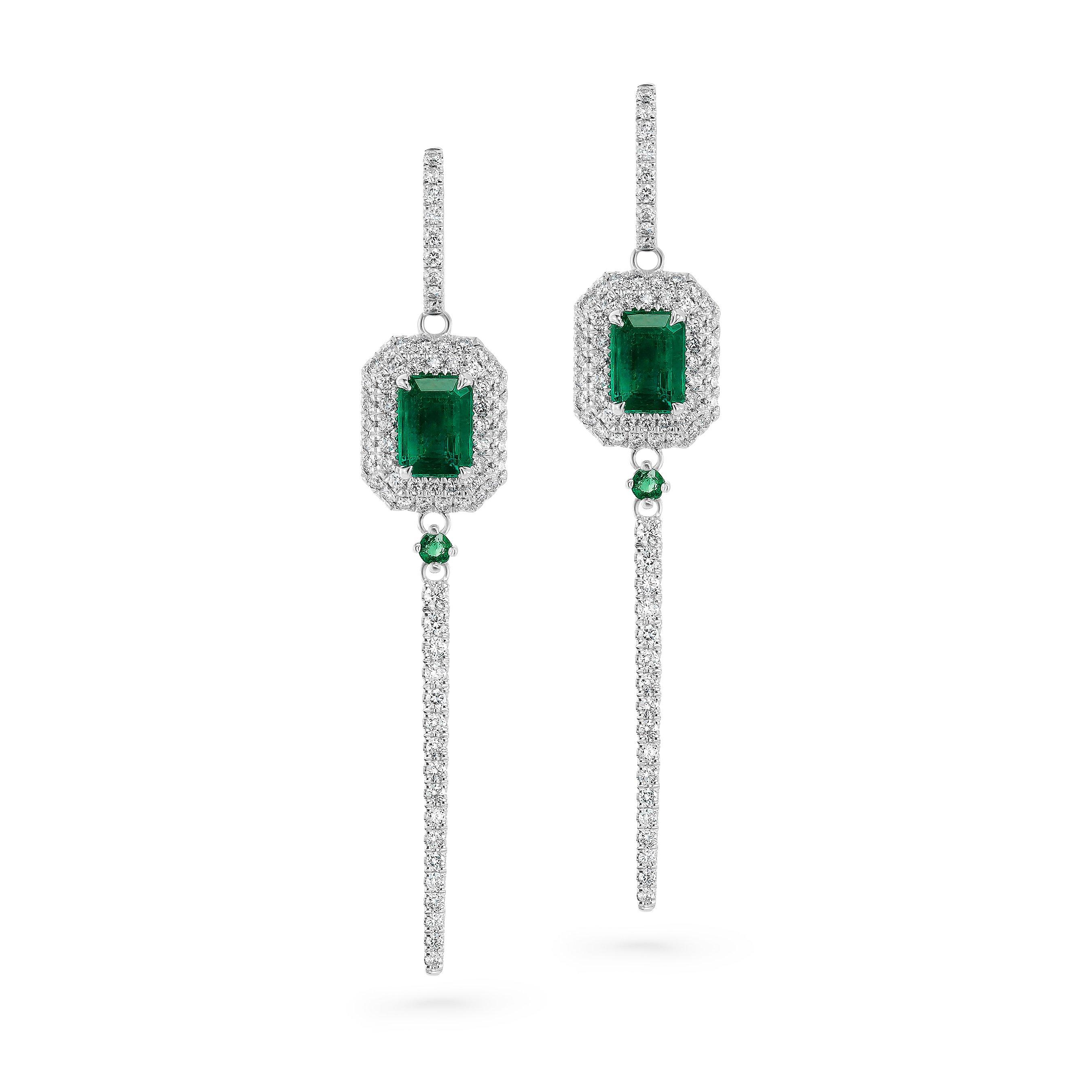 Loupe Iris Emerald Diamond Halo Earrings in 18ct White Gold
