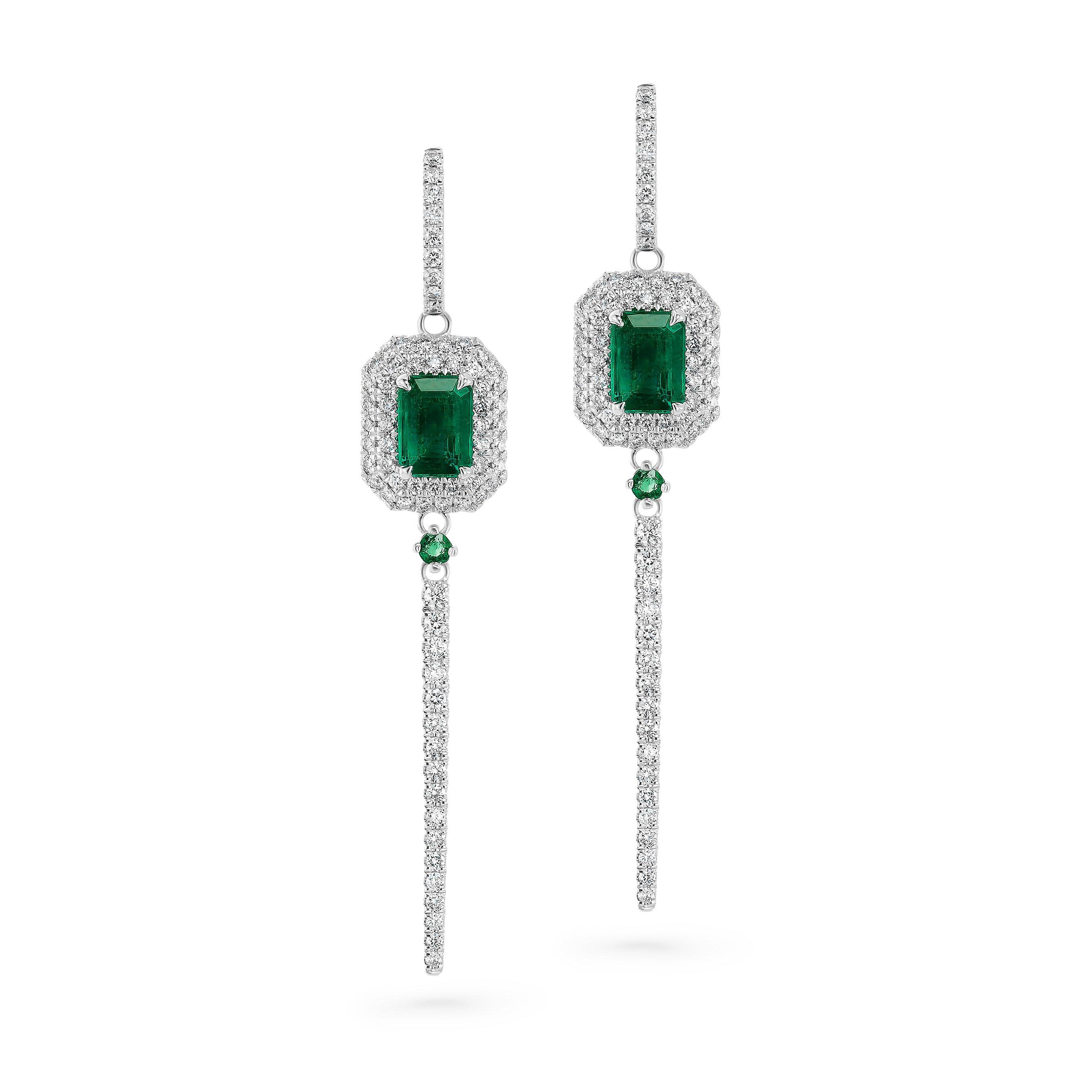 Spectrum Emerald Diamond Halo Earrings in 18ct White Gold