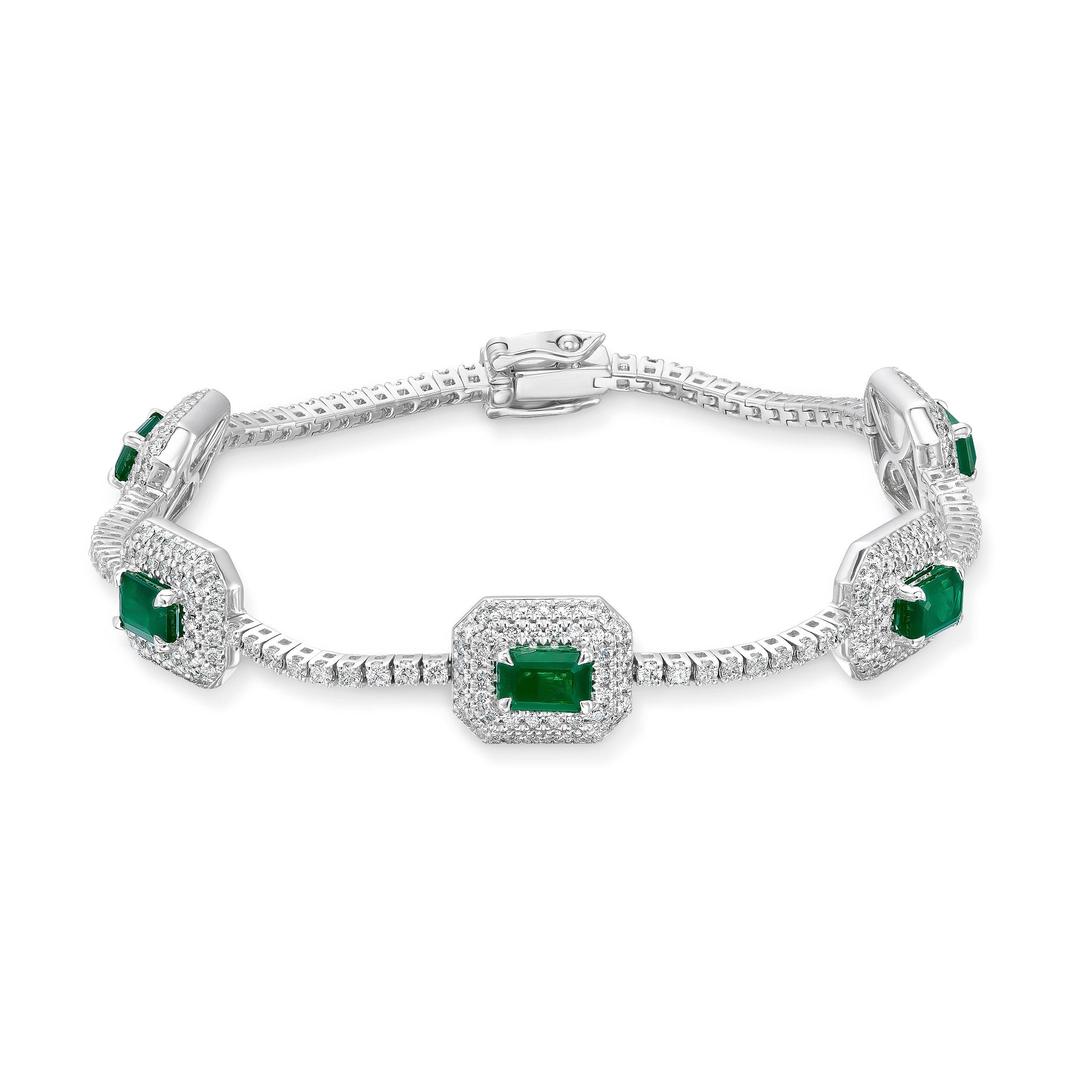 Loupe Iris Emerald Diamond Halo Bracelet in 18ct White Gold