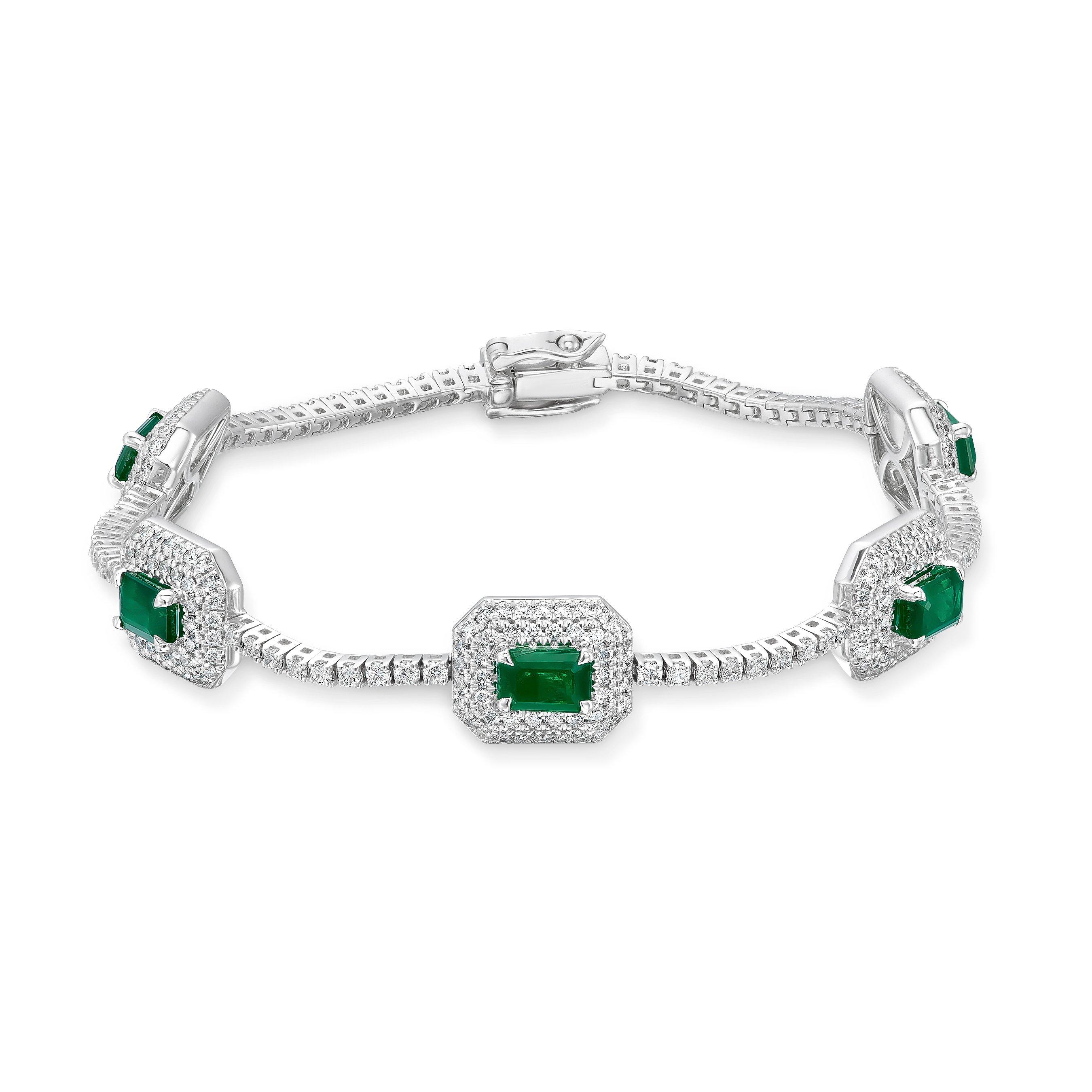 Loupe Spectrum Emerald Diamond Halo 18ct White Gold Bracelet