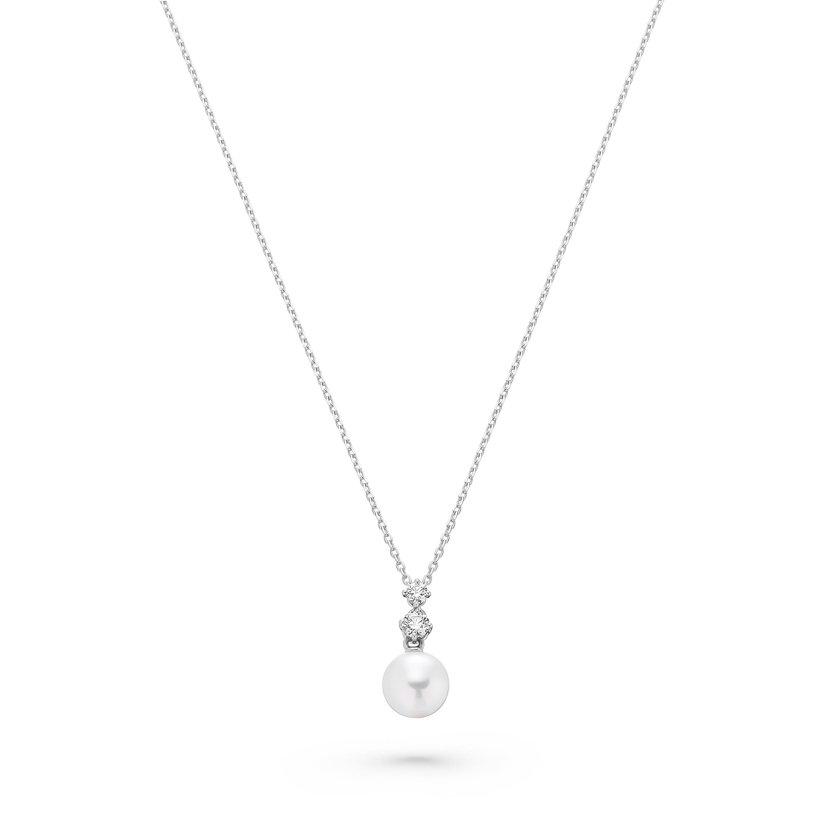 Mikimoto Morning Dew Pearl and Diamond Pendant in 18ct White Gold