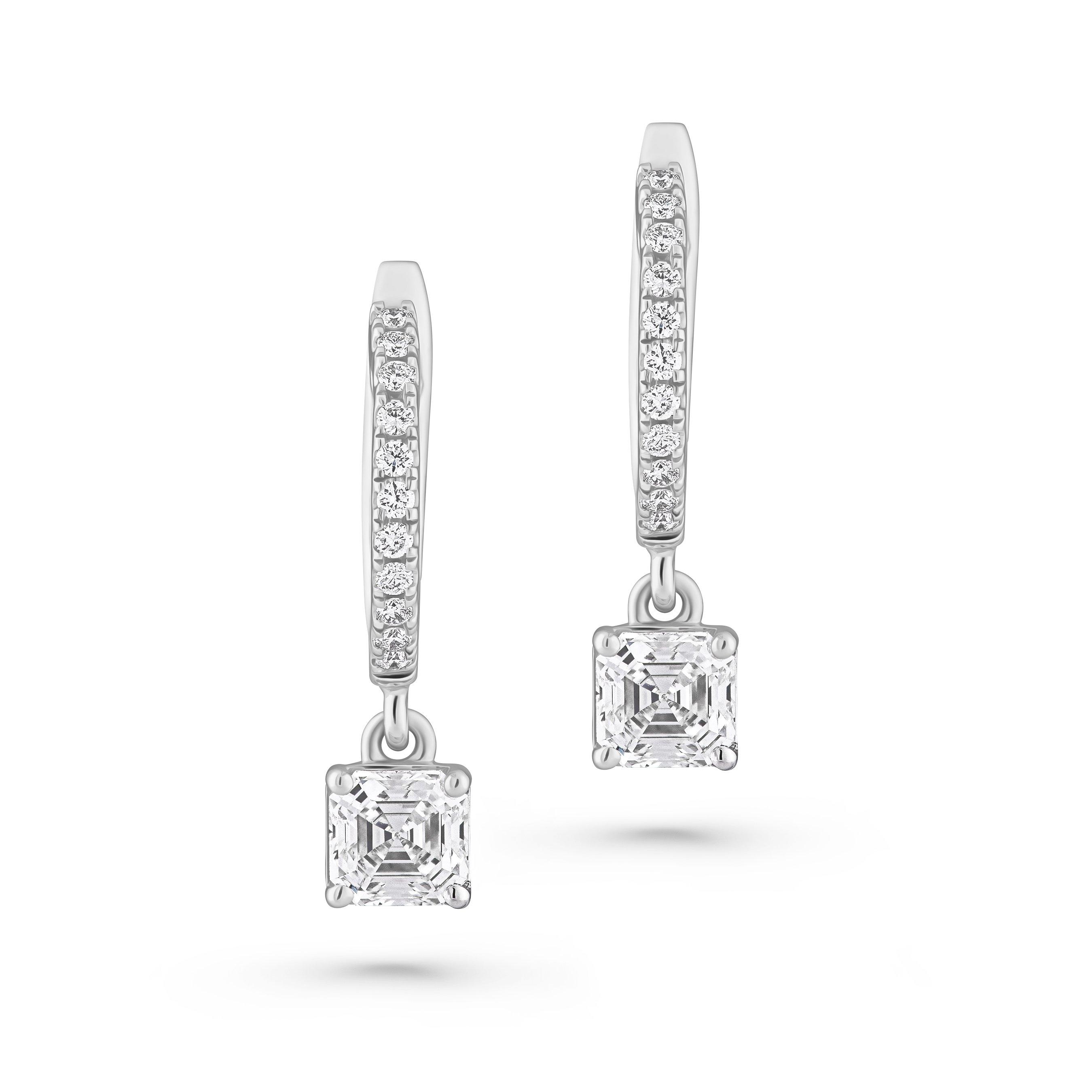 Royal Asscher Platinum Rose Royal Asscher Cut Diamond Drop Earrings