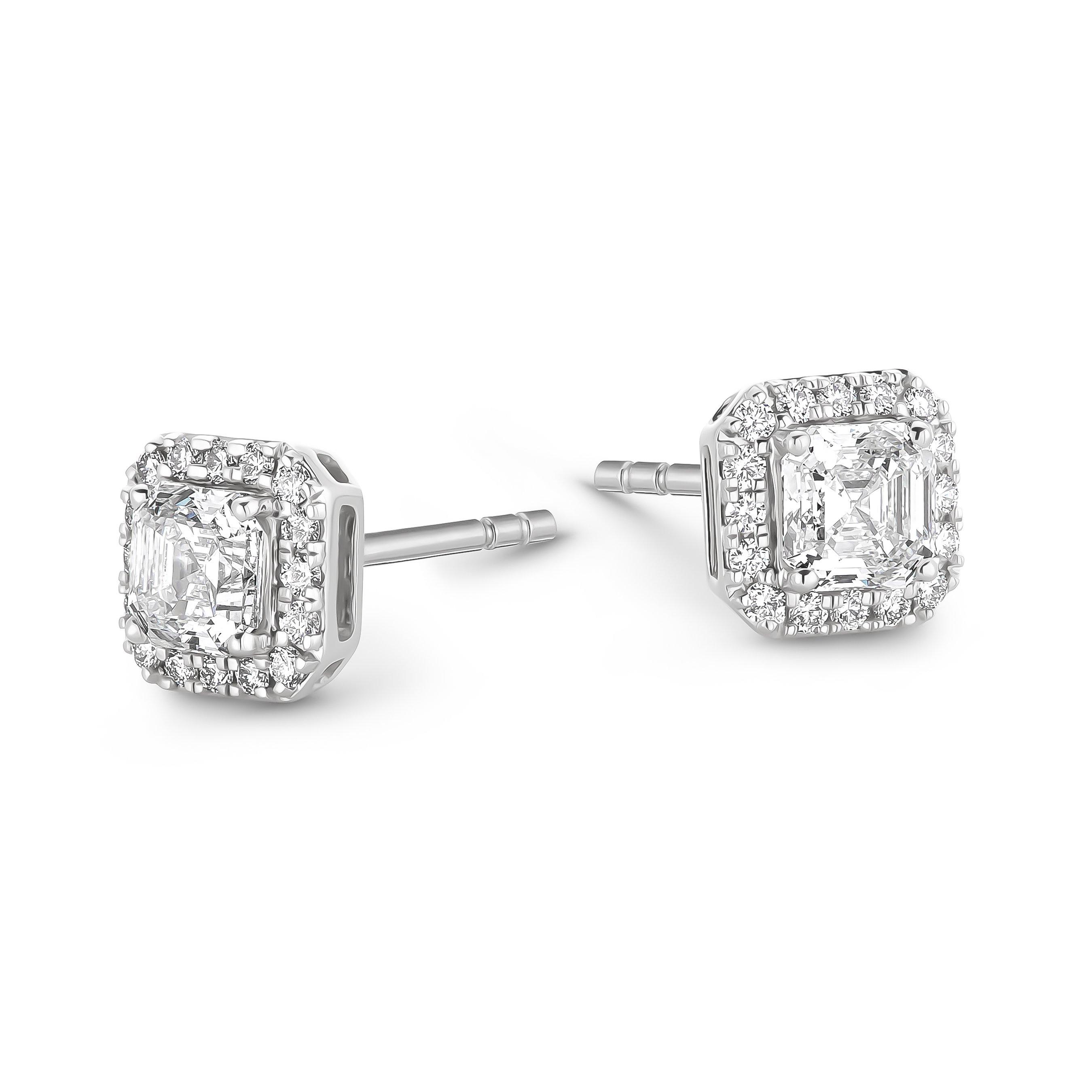 Royal Asscher Platinum Vera Royal Asscher Cut Diamond Halo Stud Earrings