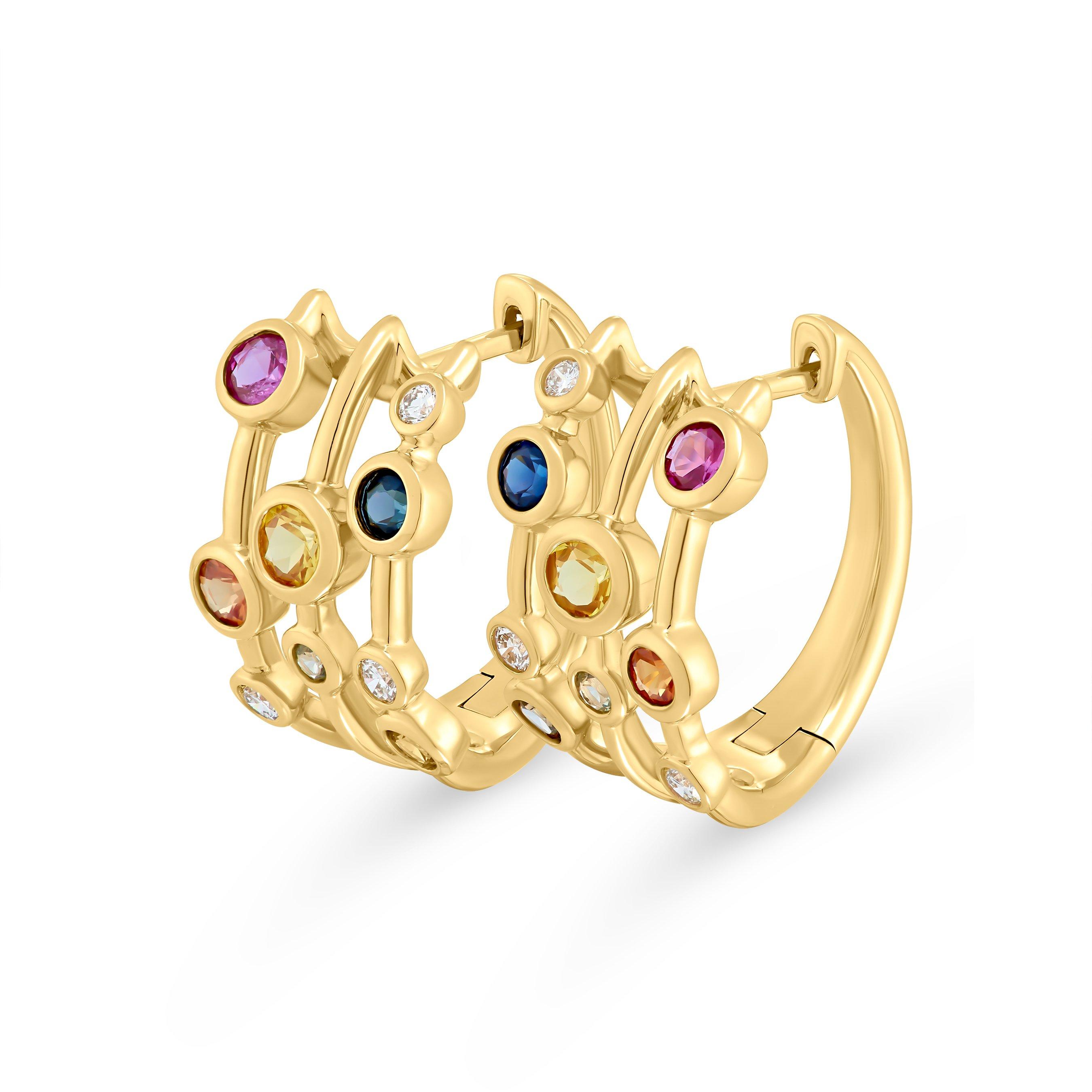 Loupe Verve Diamond and Coloured Sapphire Earrings in 18ct Yellow Gold
