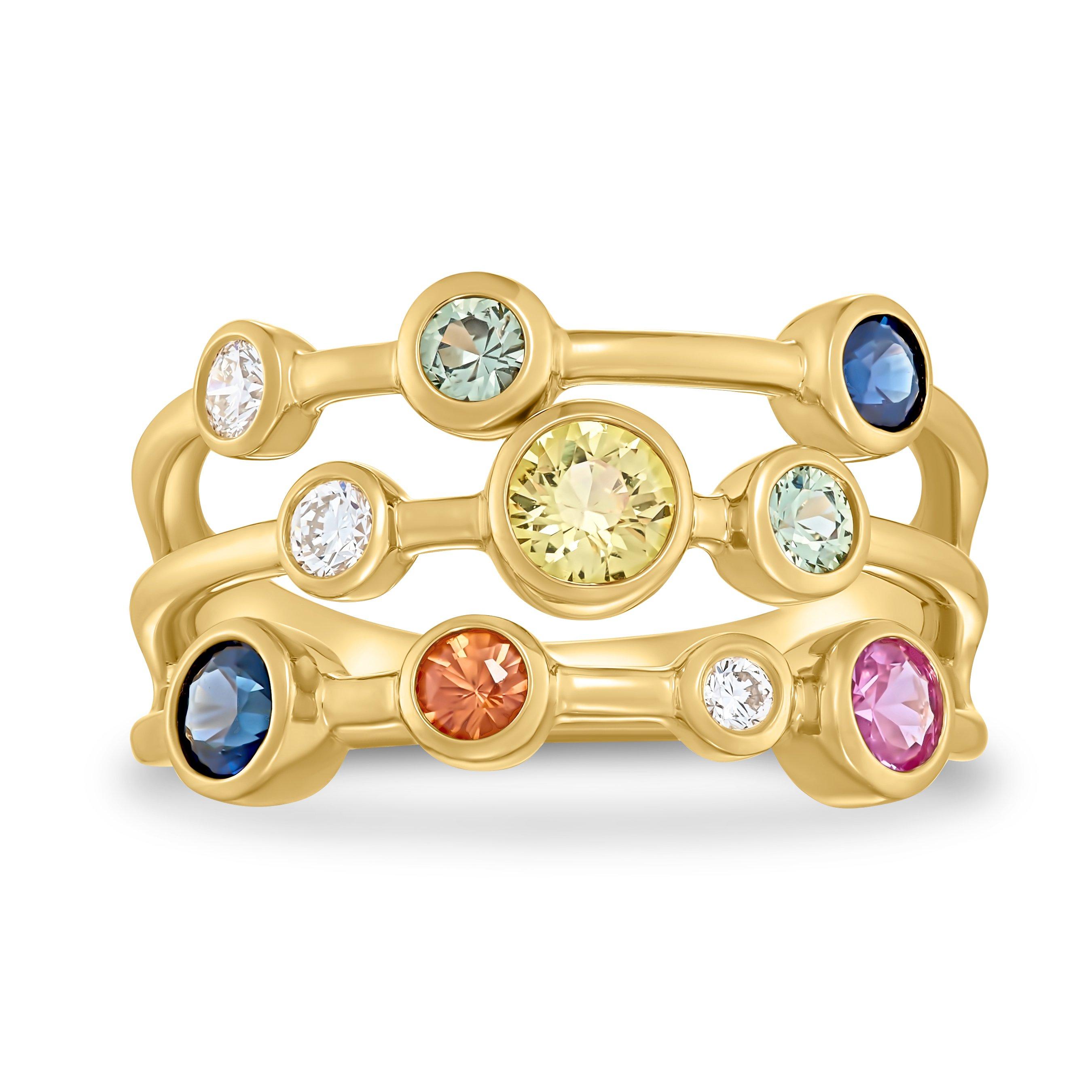 Loupe Verve Diamond and Coloured Sapphire Ring in 18ct Yellow Gold