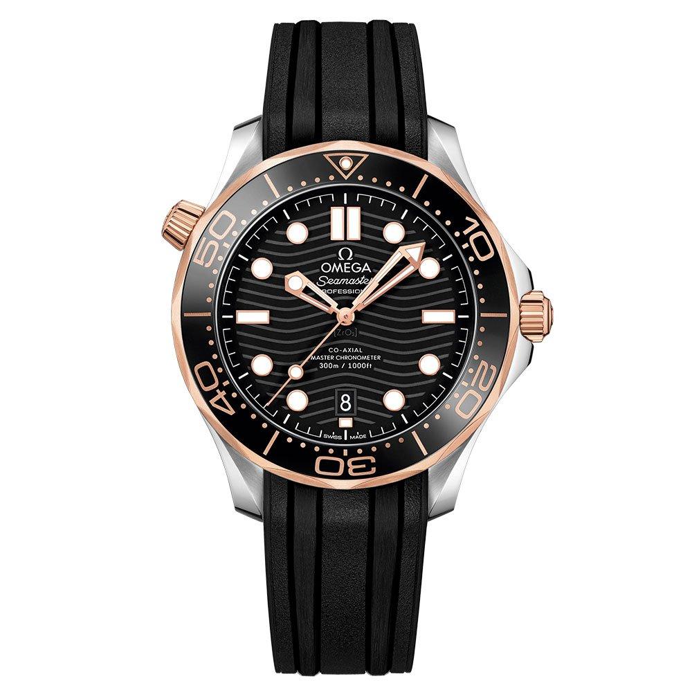 OMEGA Seamaster Diver 300m Automatic Stainless Steel and 18ct Sedna Gold Watch 42 mm Black Dial 210.22.42.20.01.002 Loupe