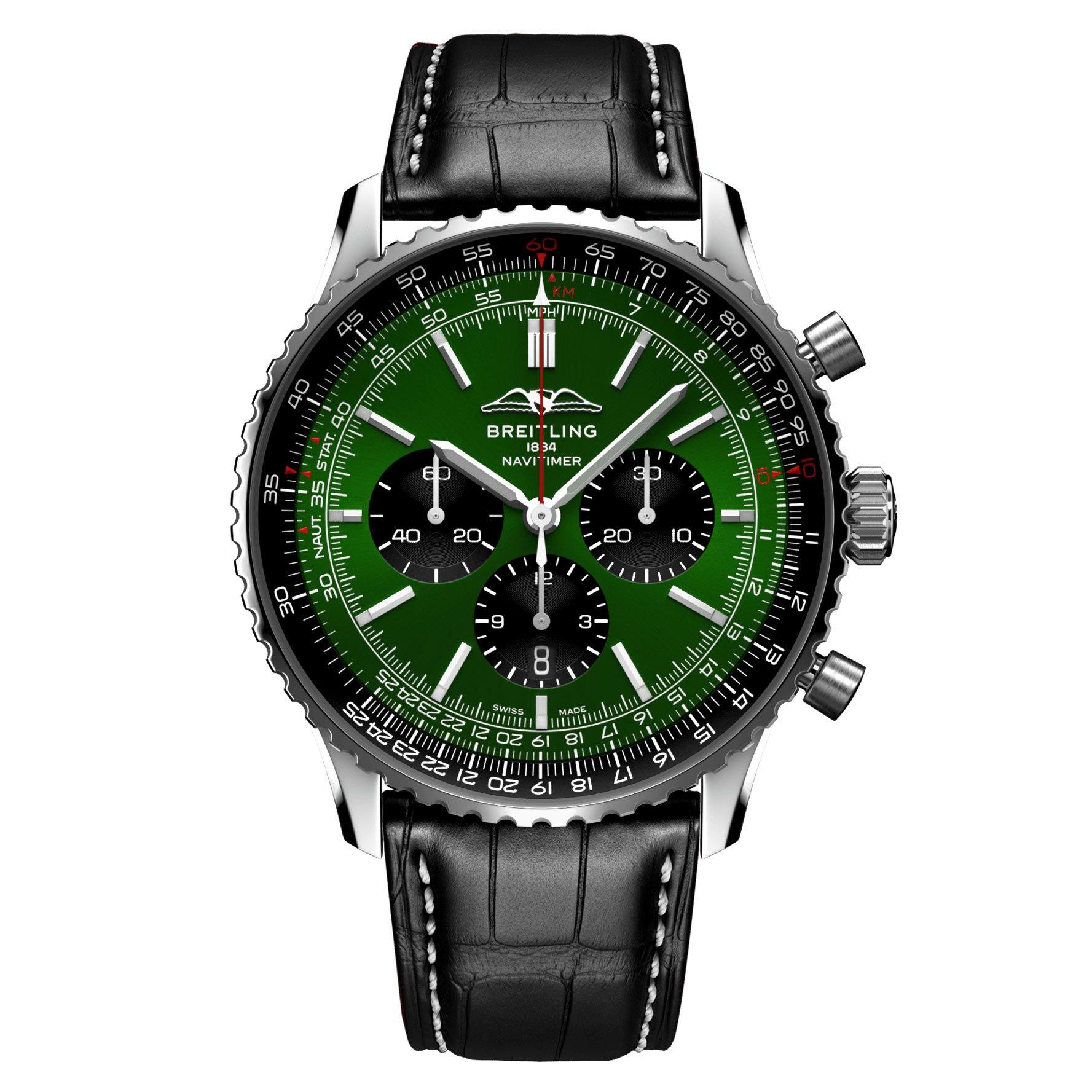 Breitling Navitimer B01 Chronograph Stainless Steel Men s Watch 46 mm Green Dial AB0137241L1P1 Loupe