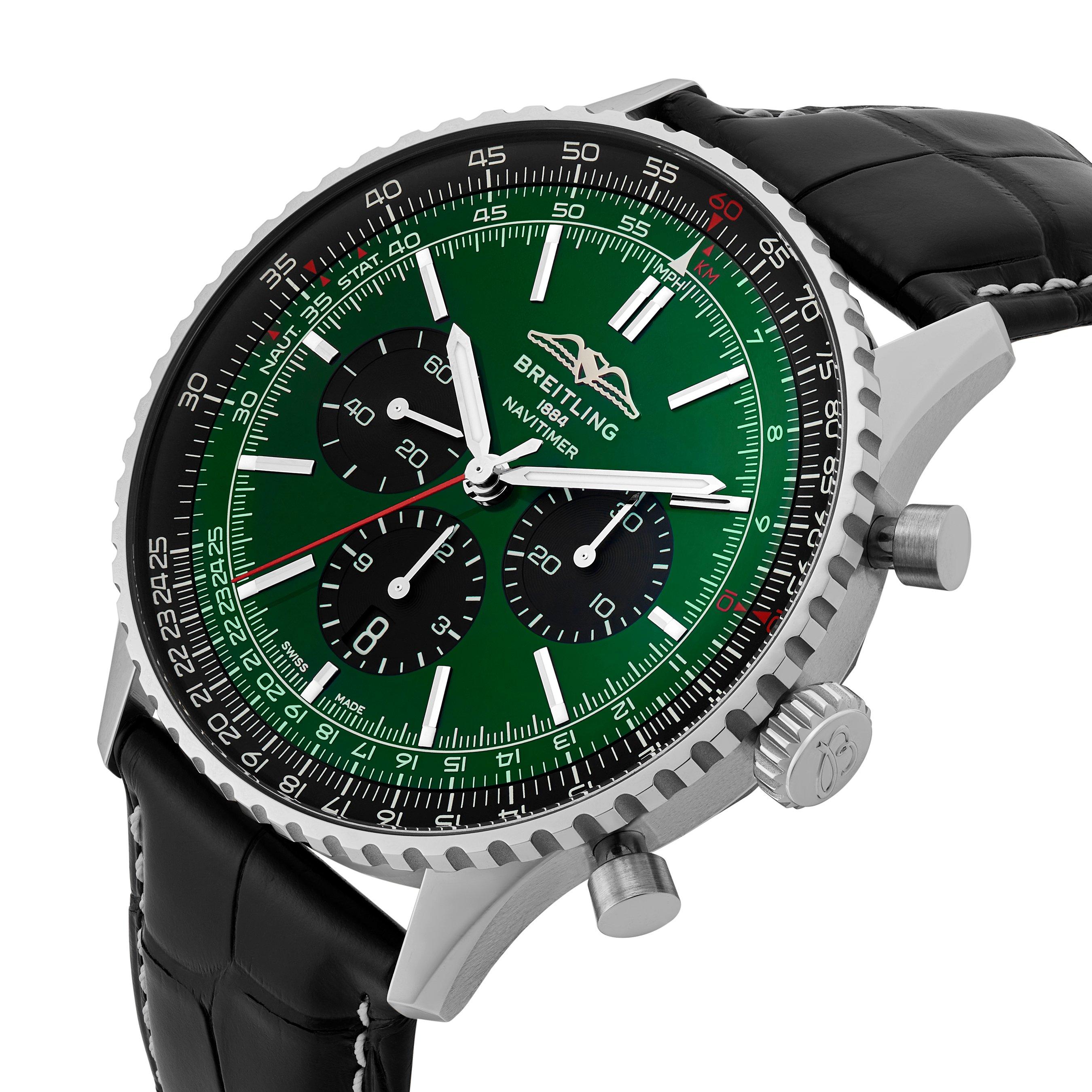 Breitling Navitimer B01 Chronograph Stainless Steel Men s Watch 46 mm Green Dial AB0137241L1P1 Loupe