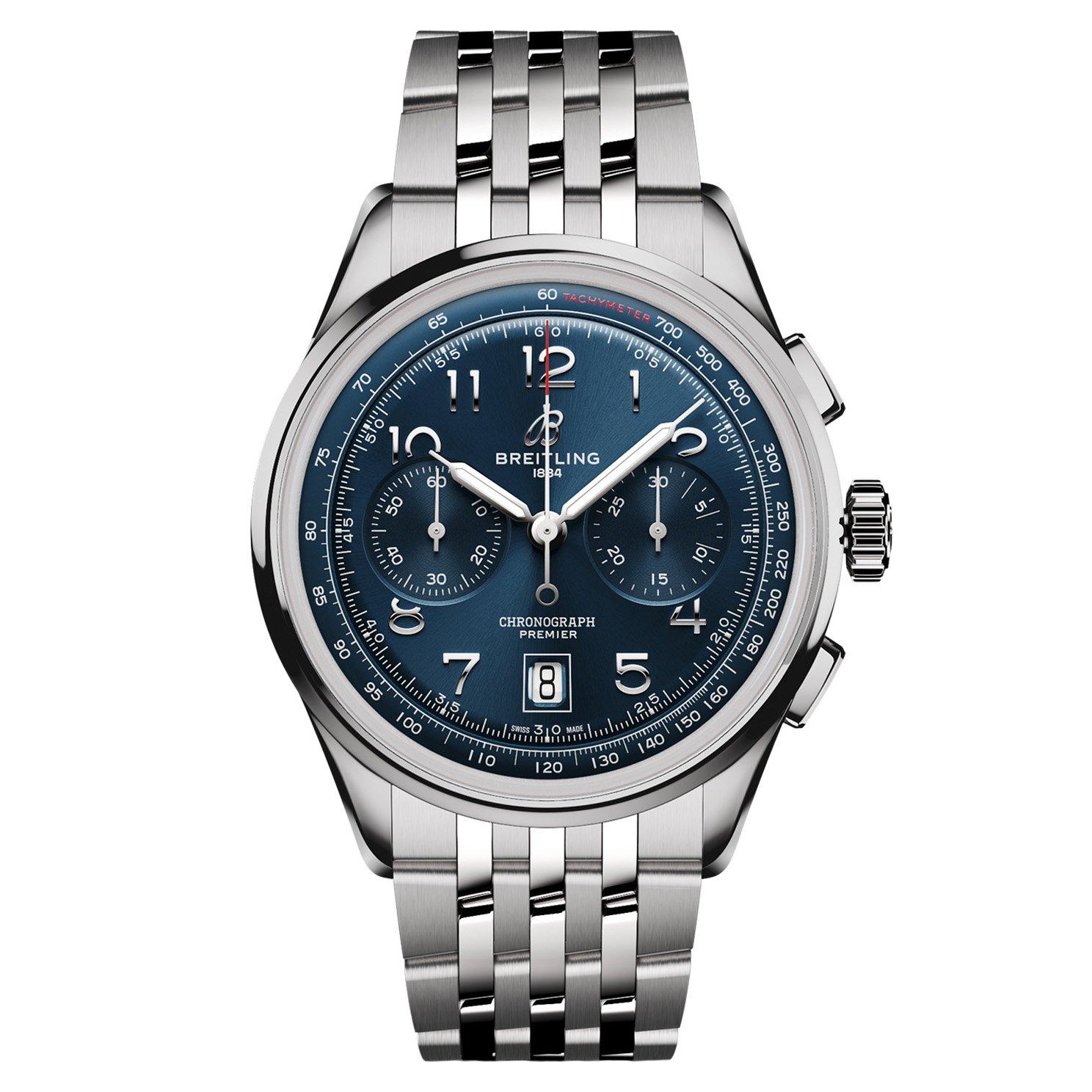 Breitling Premier B01 Chronograph Stainless Steel Watch | 42 mm, Blue ...