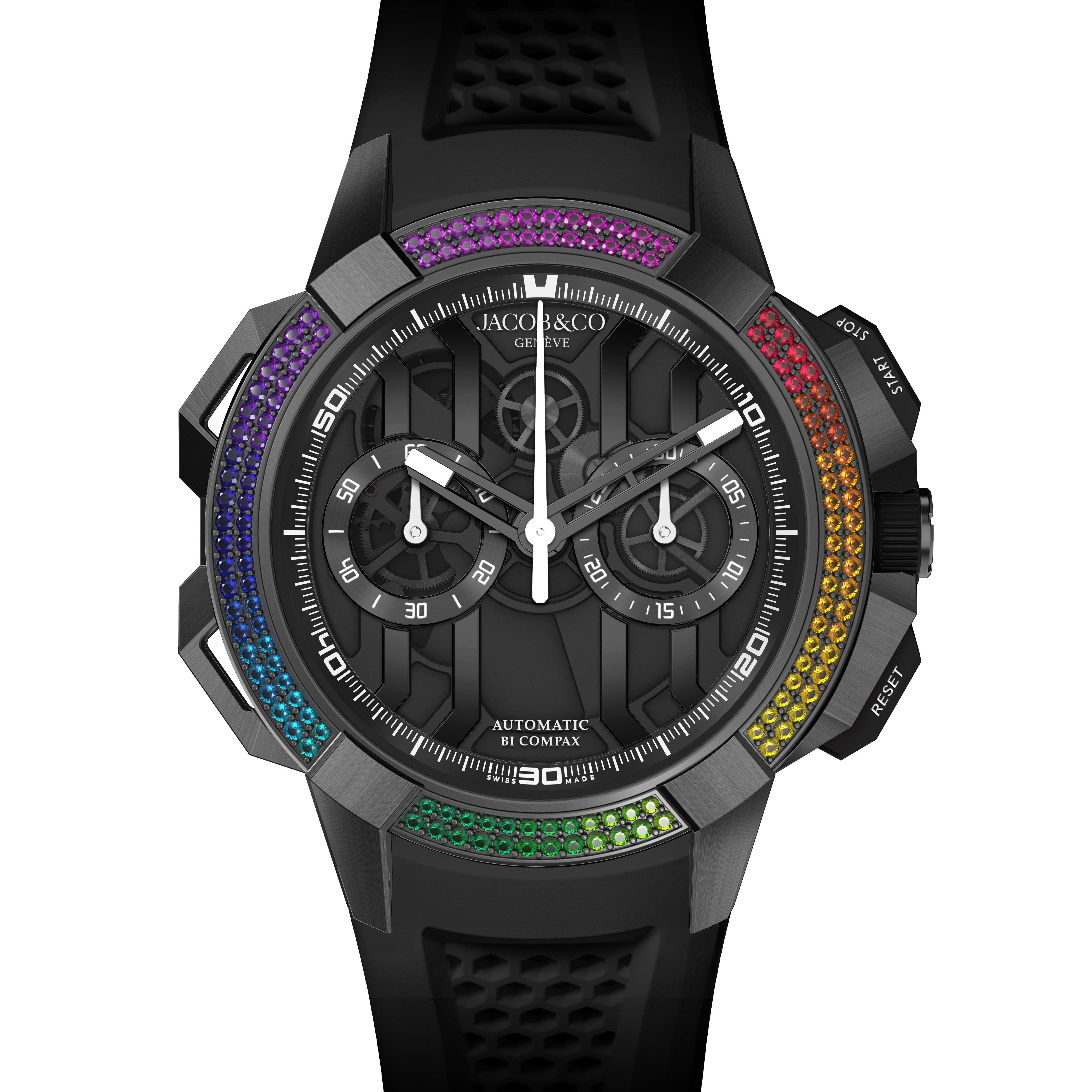 Jacob & Co. Epic X Chrono 44mm Pave Rainbow Sapphire Chronograph Automatic Men's Watch