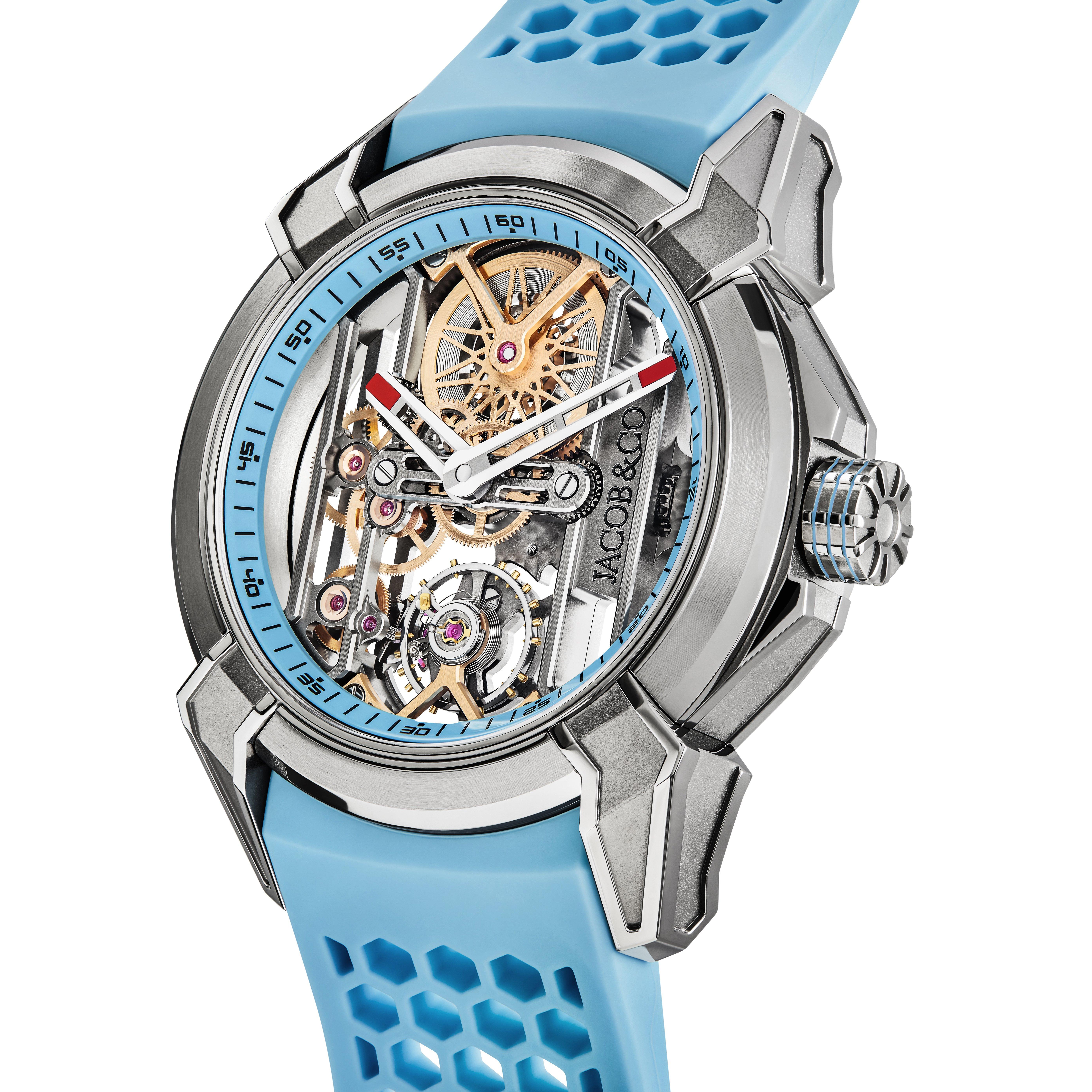 Jacob & Co. Epic X Skeleton 44mm Titanium Sky Blue Rubber Strap Men's Watch