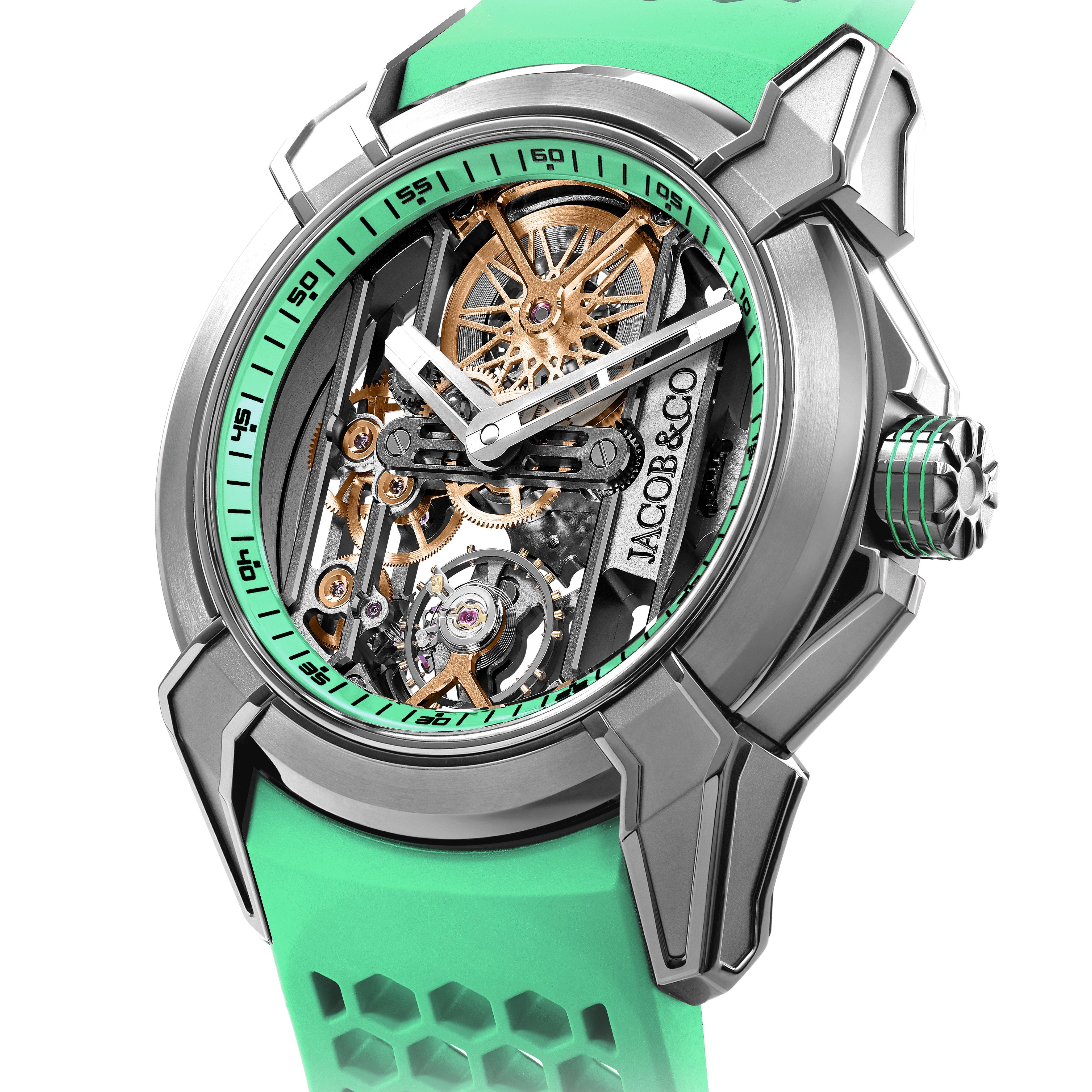 Jacob & Co. Epic X Skeleton 44mm Mint Green Rubber Strap Men's Watch