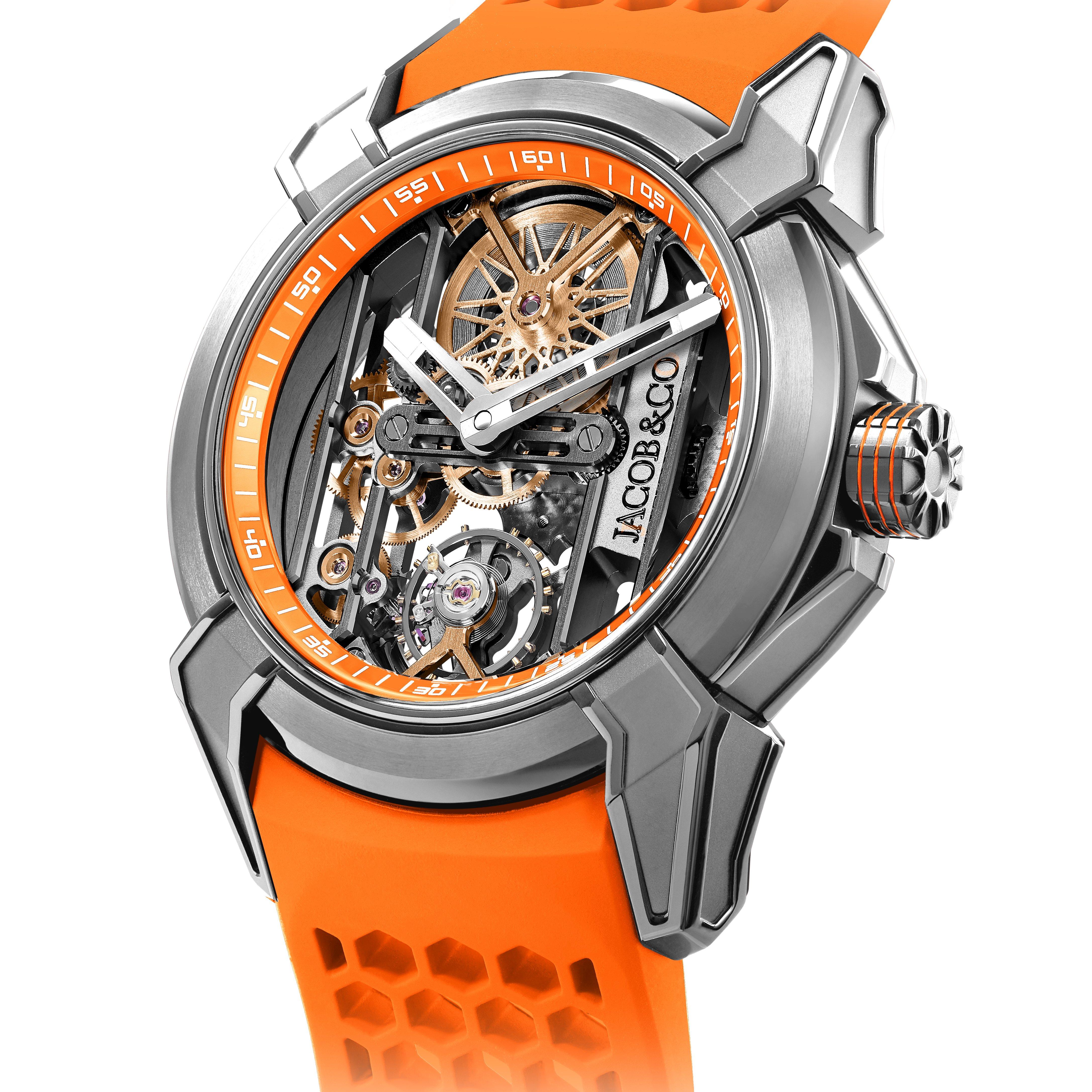 Jacob & Co. Epic X Skeleton 44mm Orange Rubber Strap Men's Watch