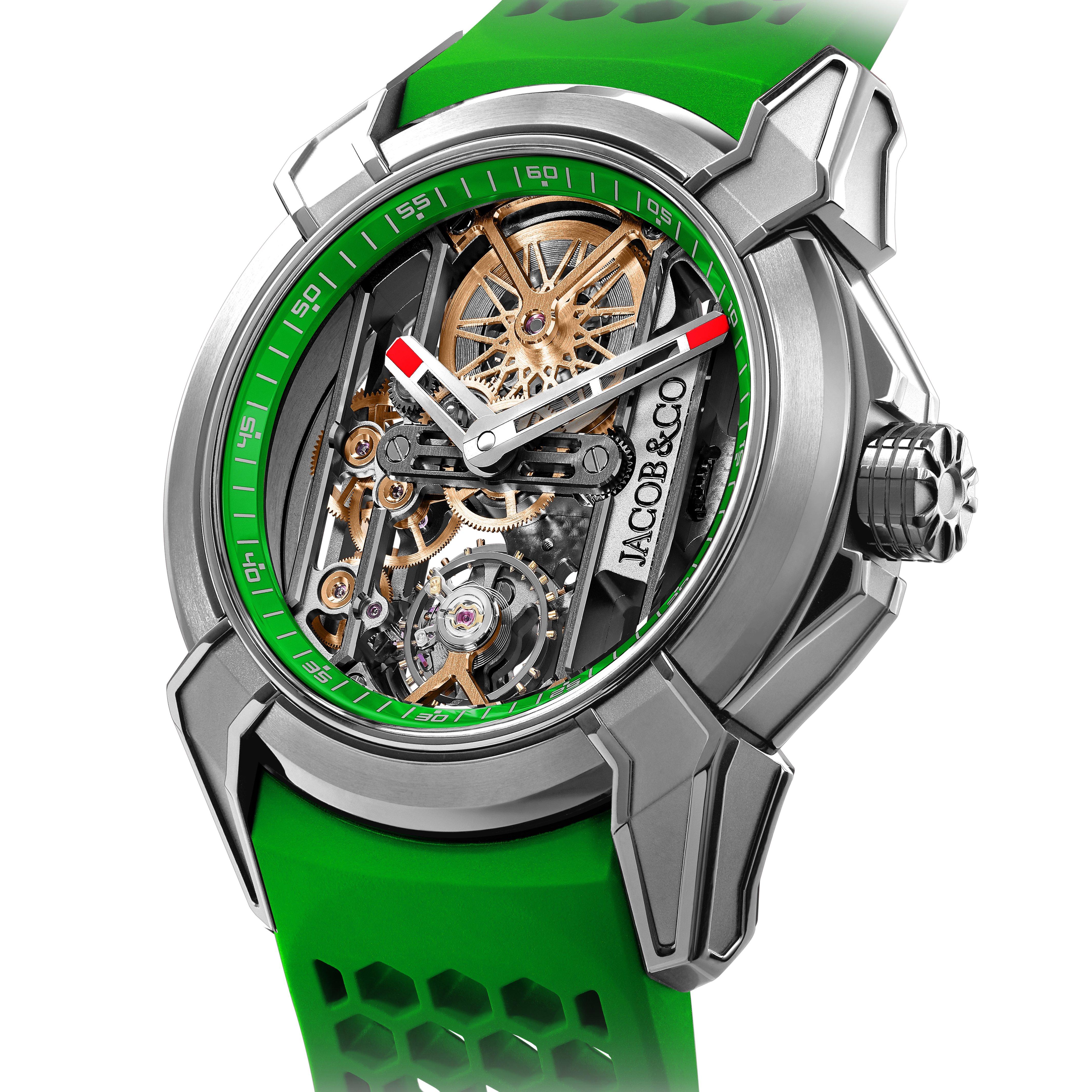 Jacob & Co. Epic X Skeleton 44mm Green Rubber Strap Men's Watch